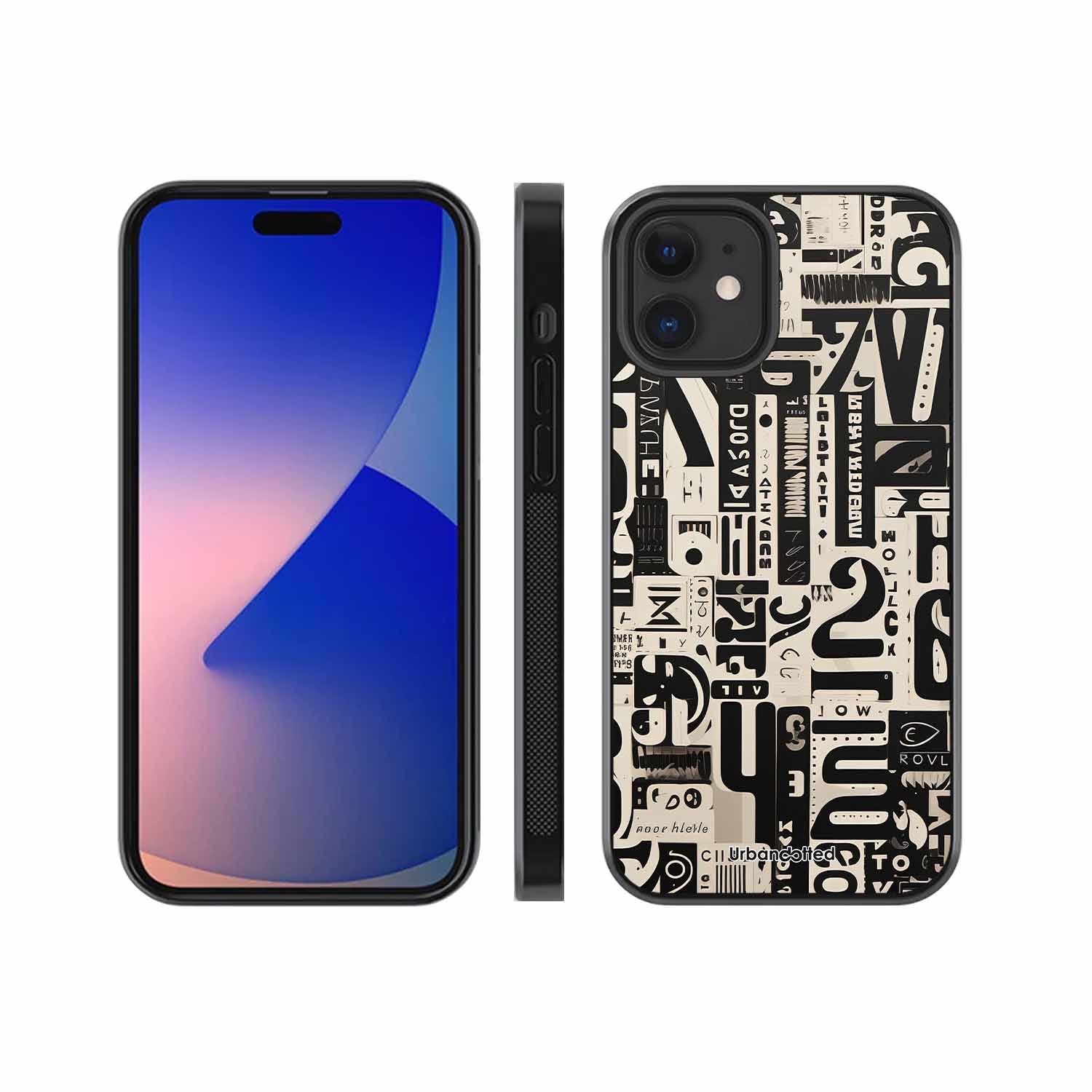Abstract Typography Collage Glass Case For iPhone 12 Mini
