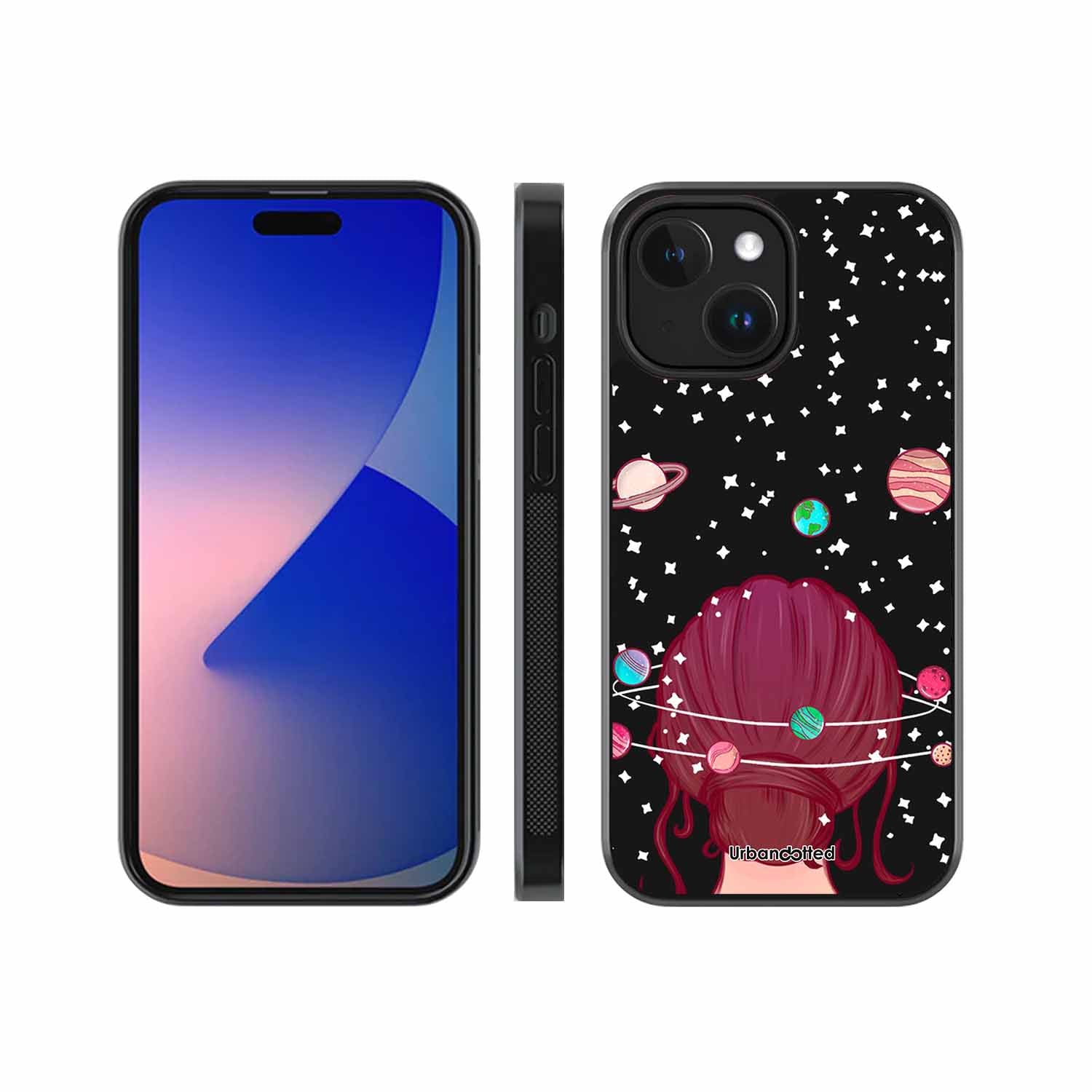 Galactic Hair Space Girl Glass Case For iPhone 15