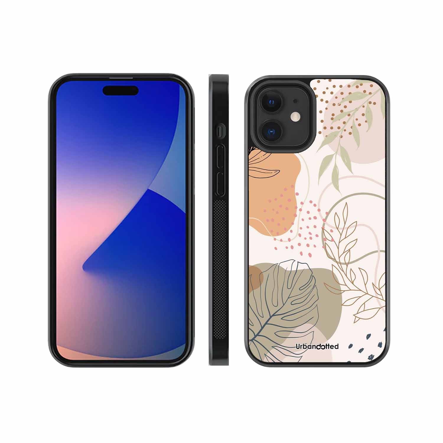 Minimalist Leaf Pattern Glass Case For iPhone 12 Mini