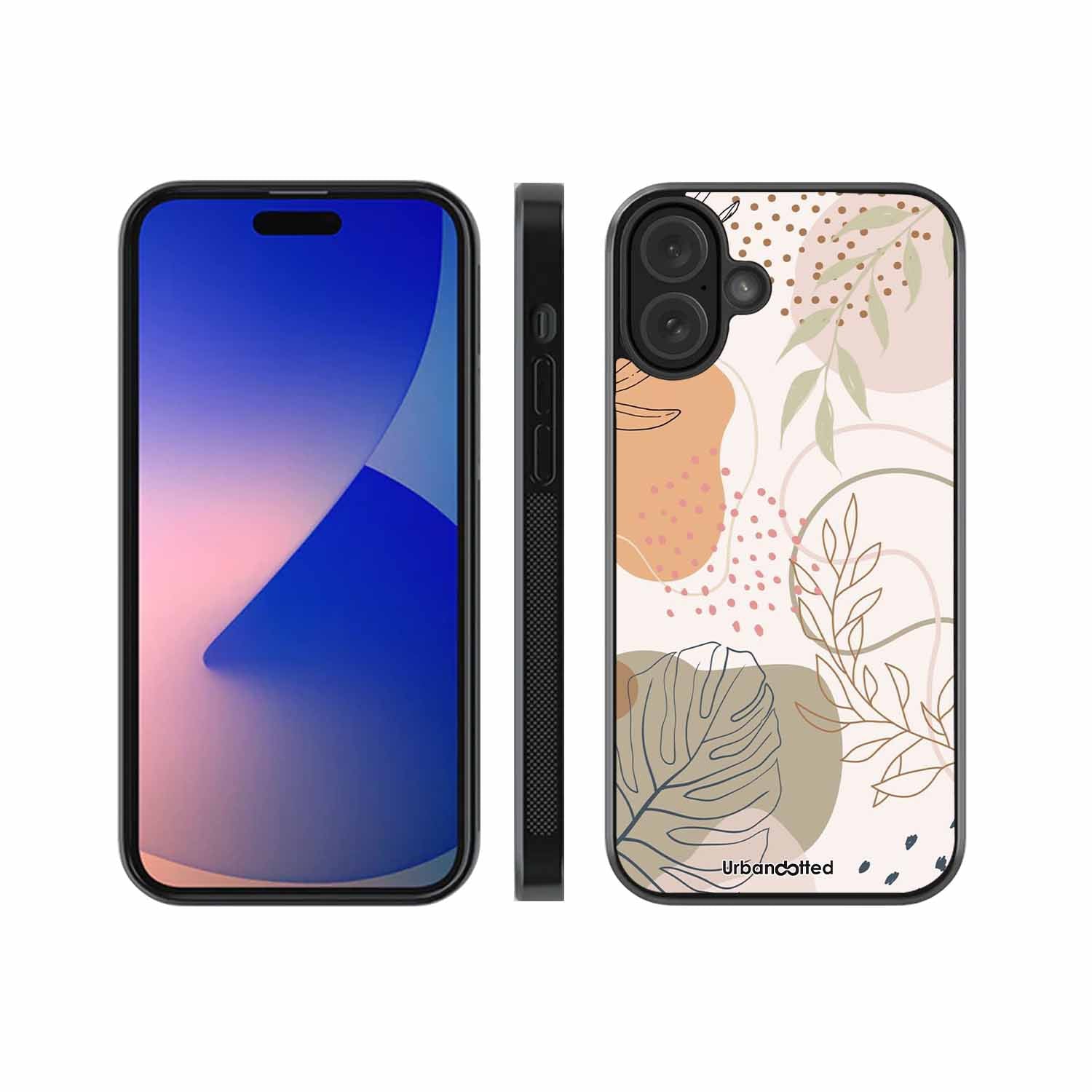 Minimalist Leaf Pattern Glass Case For iPhone 16