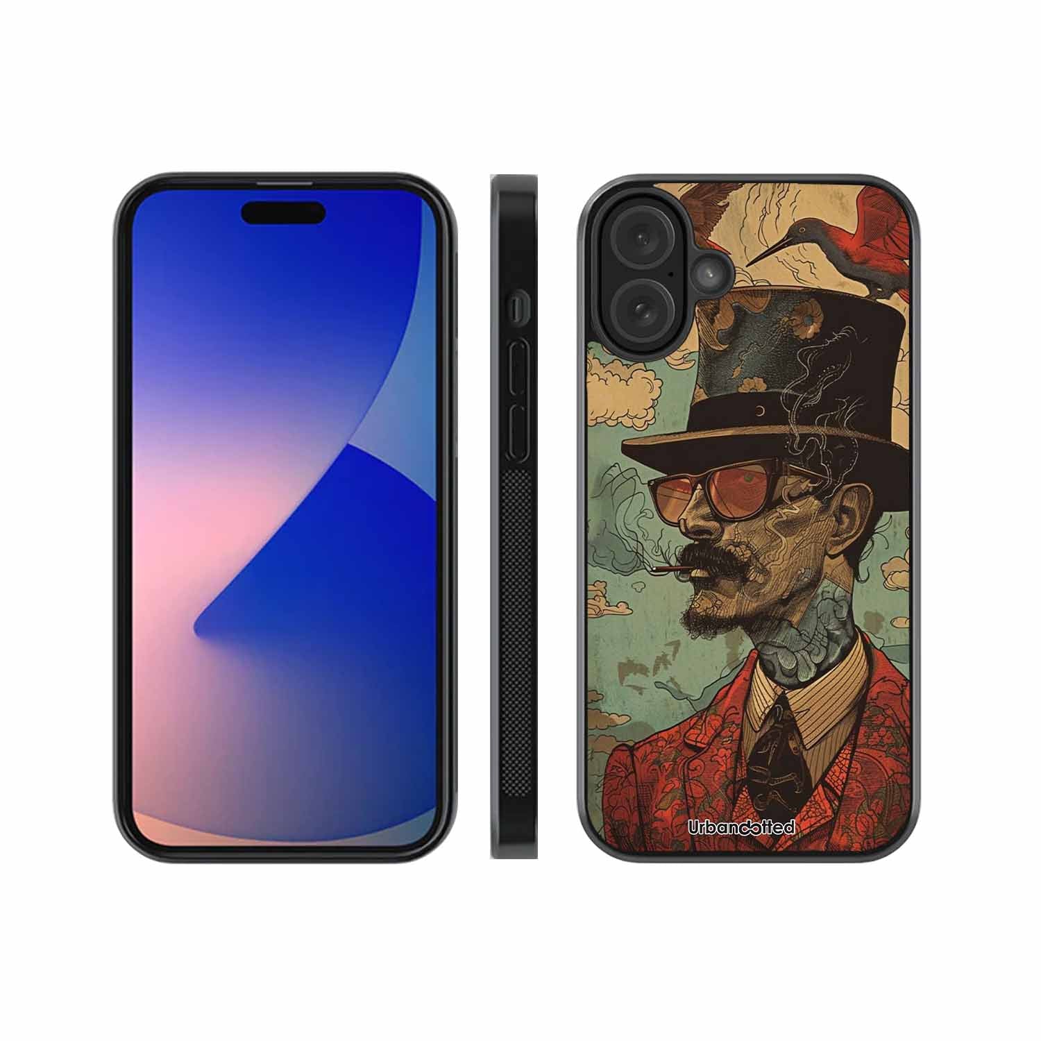 Steampunk Gentleman Smoker Glass Case For iPhone 16 Plus