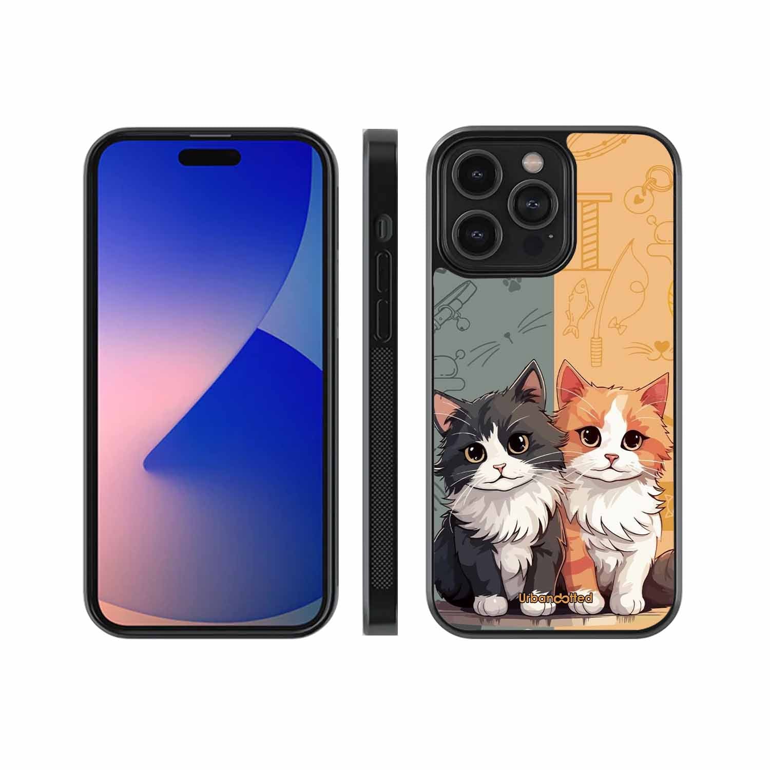 Yin and Yang Cats Glass Case For iPhone 14 Pro
