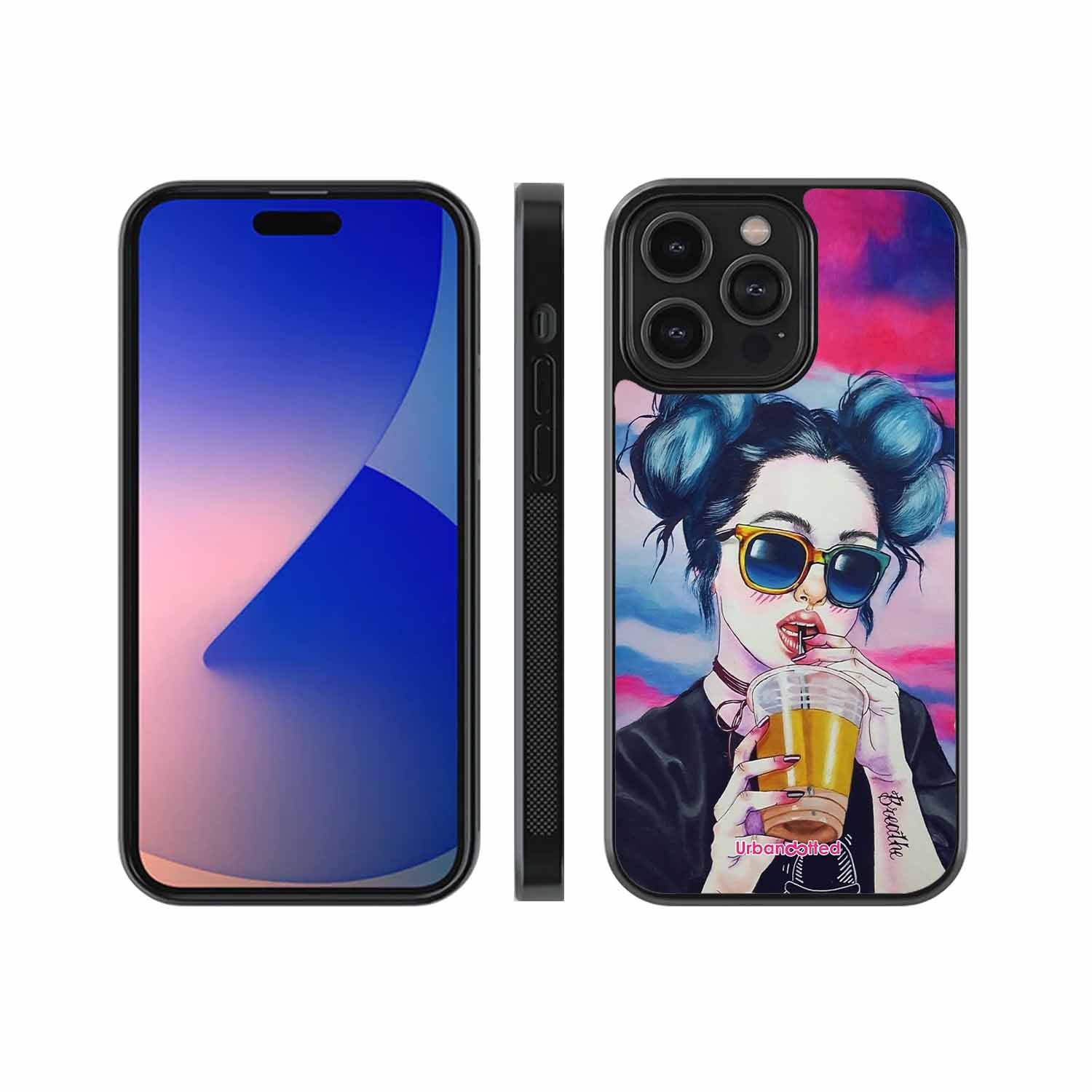 "Breathe" Tattoo Girl Glass Case For iPhone 15 Pro Max