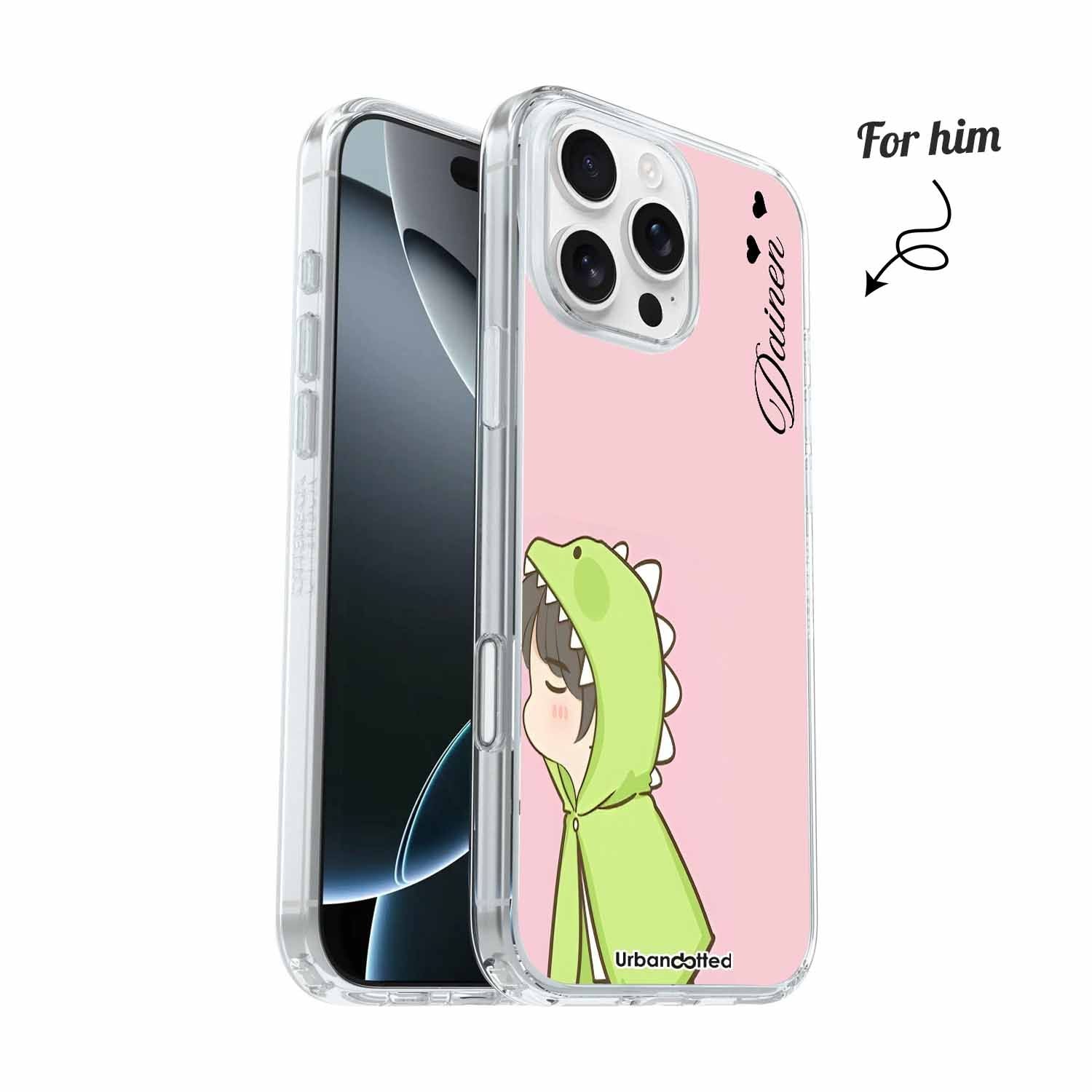 Hooded Dinosaur Couple Crystal Clear Couple Case