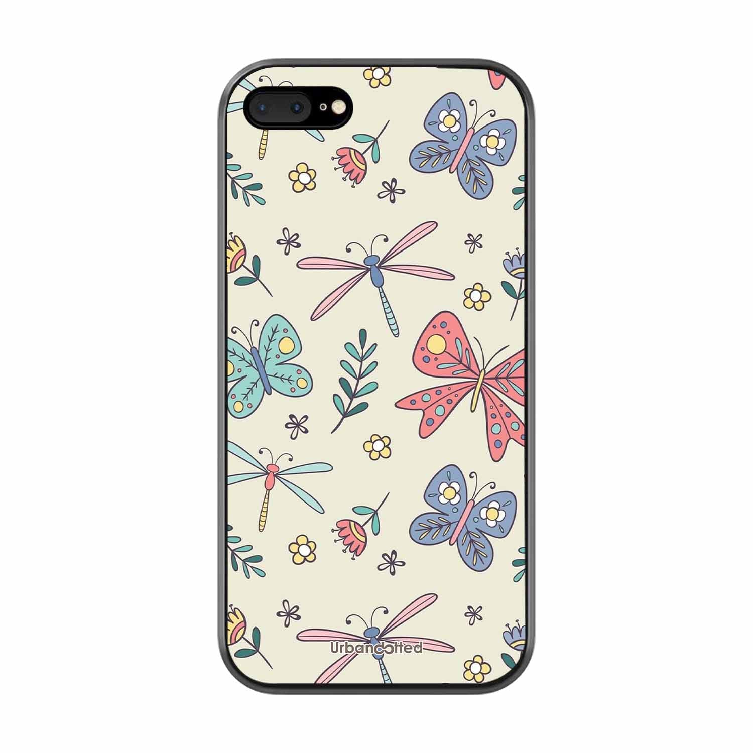 Butterfly and Dragonfly Garden Glass Case For iPhone 7 Plus