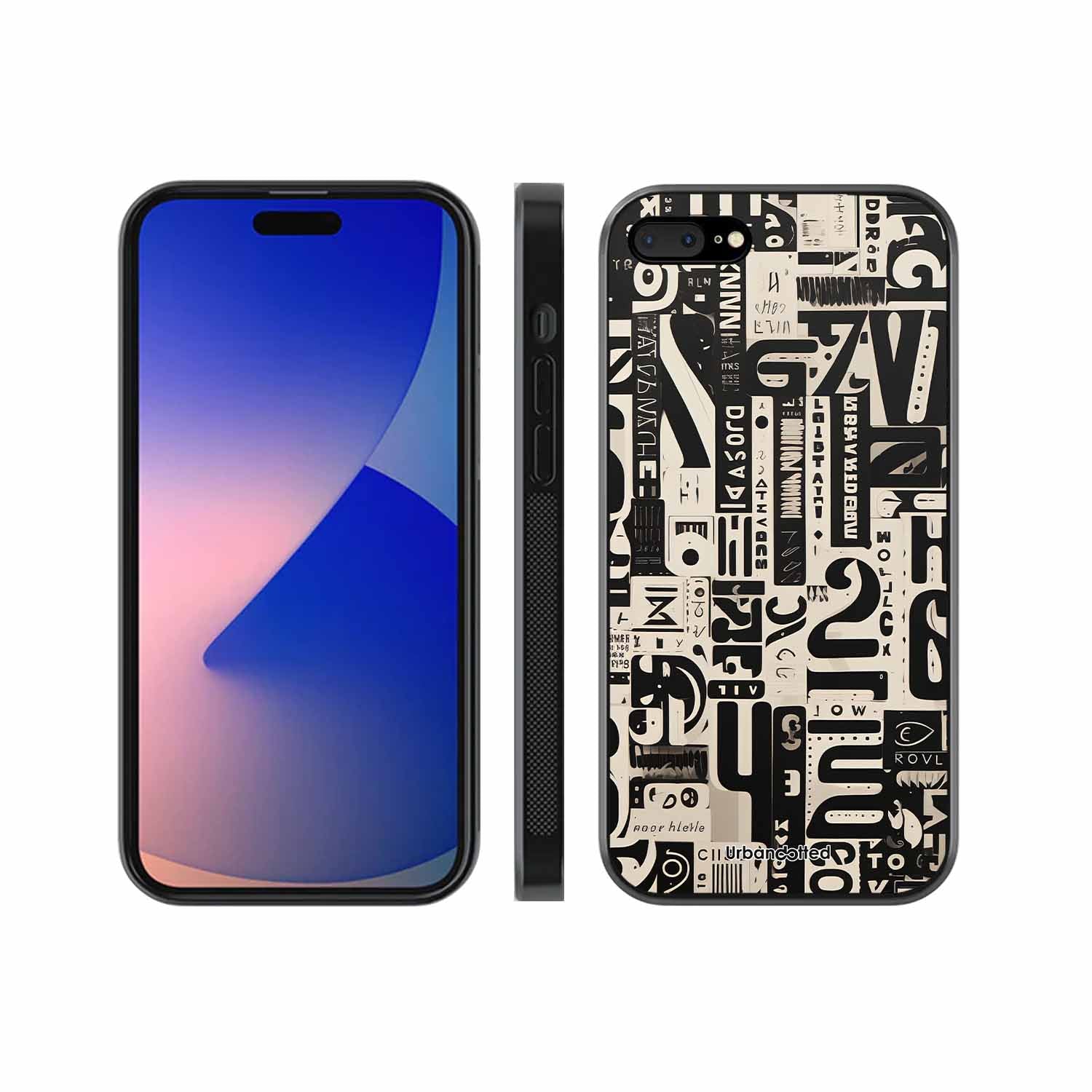 Abstract Typography Collage Glass Case For iPhone 7 Plus