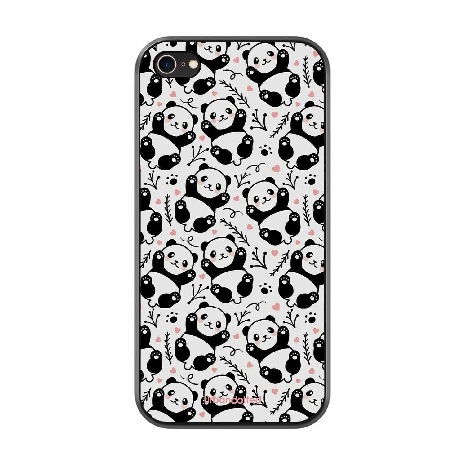 Cute Doodle Panda Glass Case For iPhone 8