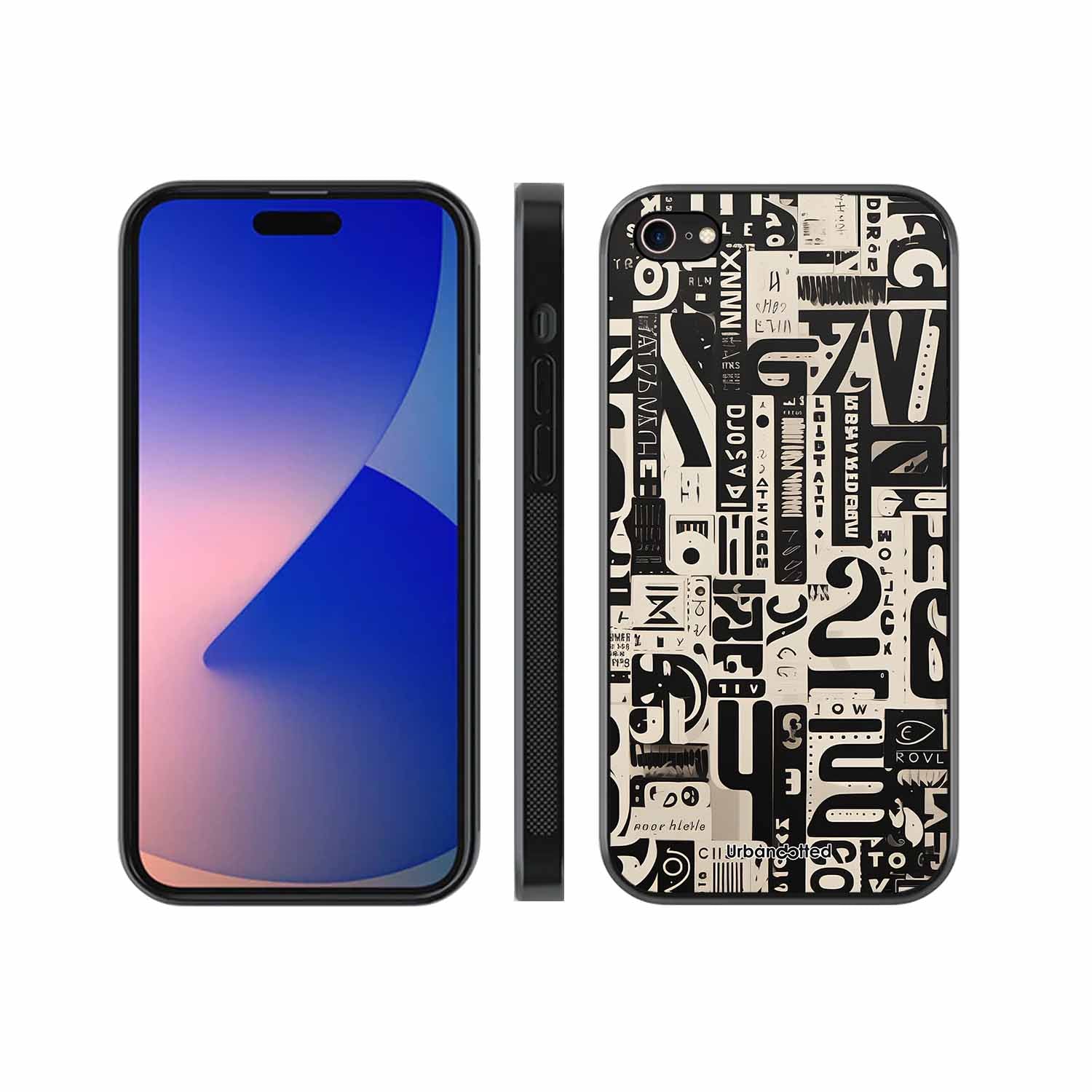 Abstract Typography Collage Glass Case For iPhone 7