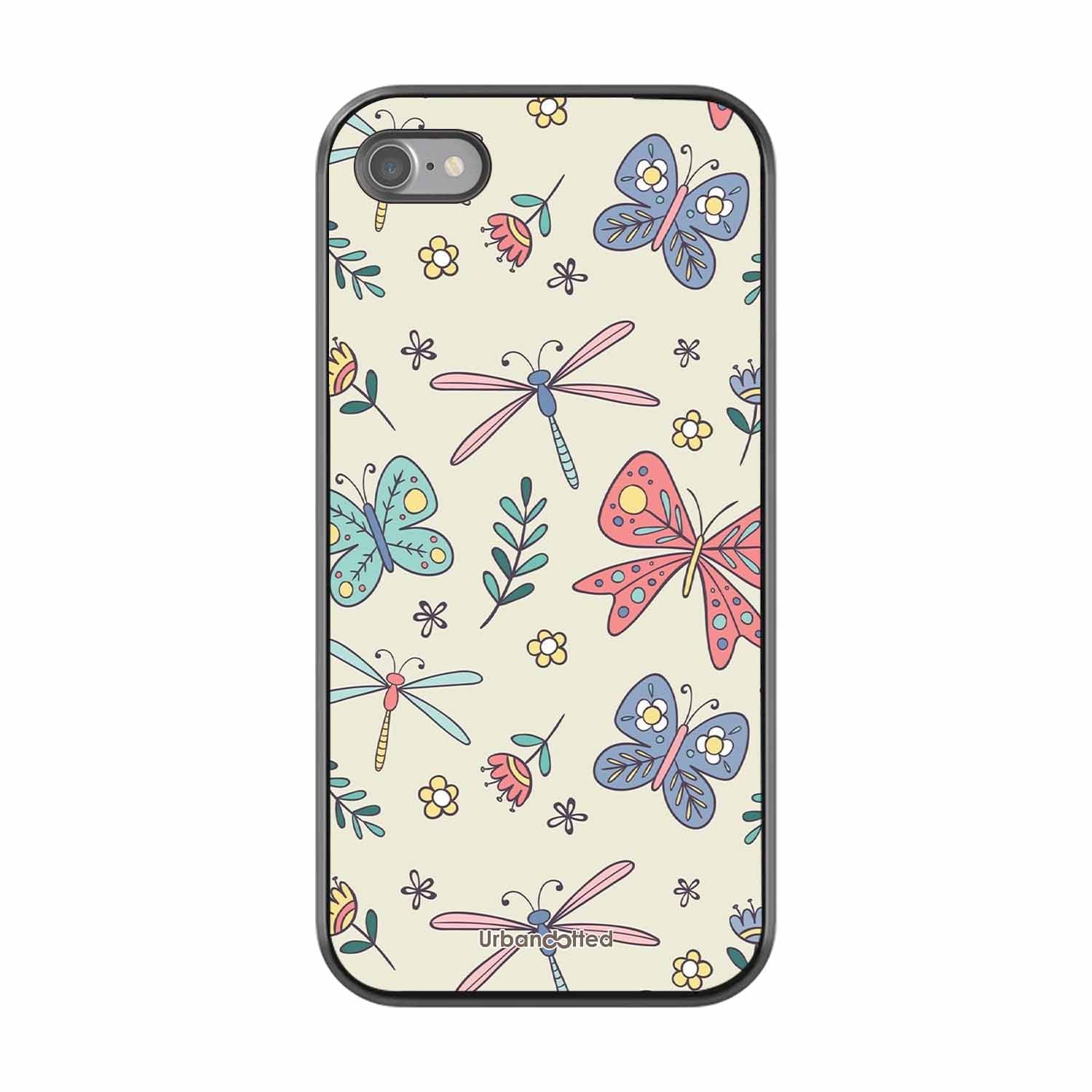 Butterfly and Dragonfly Garden Glass Case For iPhone SE 2020