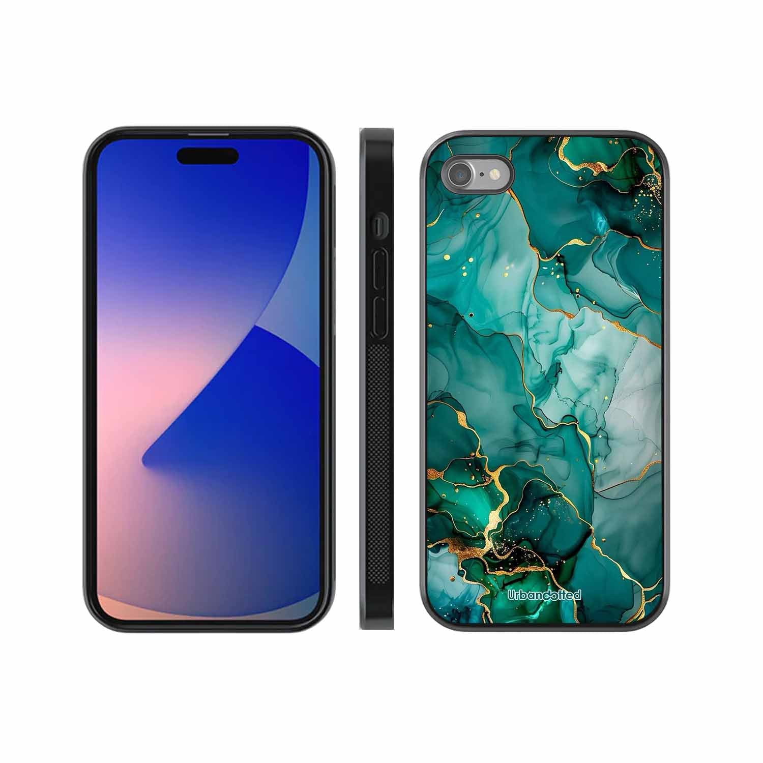 Emerald Green Gold Marble Glass Case For iPhone SE 2022