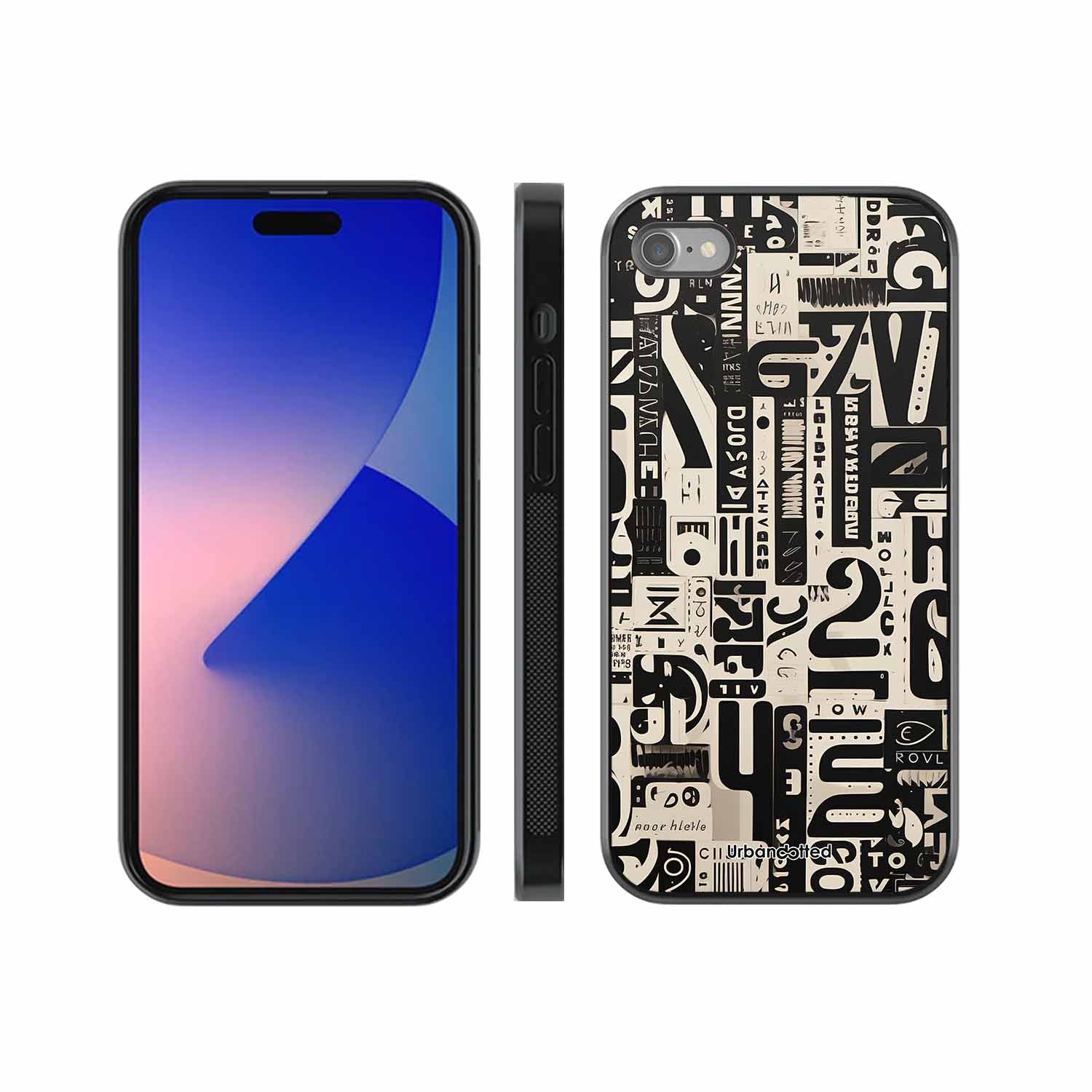 Abstract Typography Collage Glass Case For iPhone SE 2022
