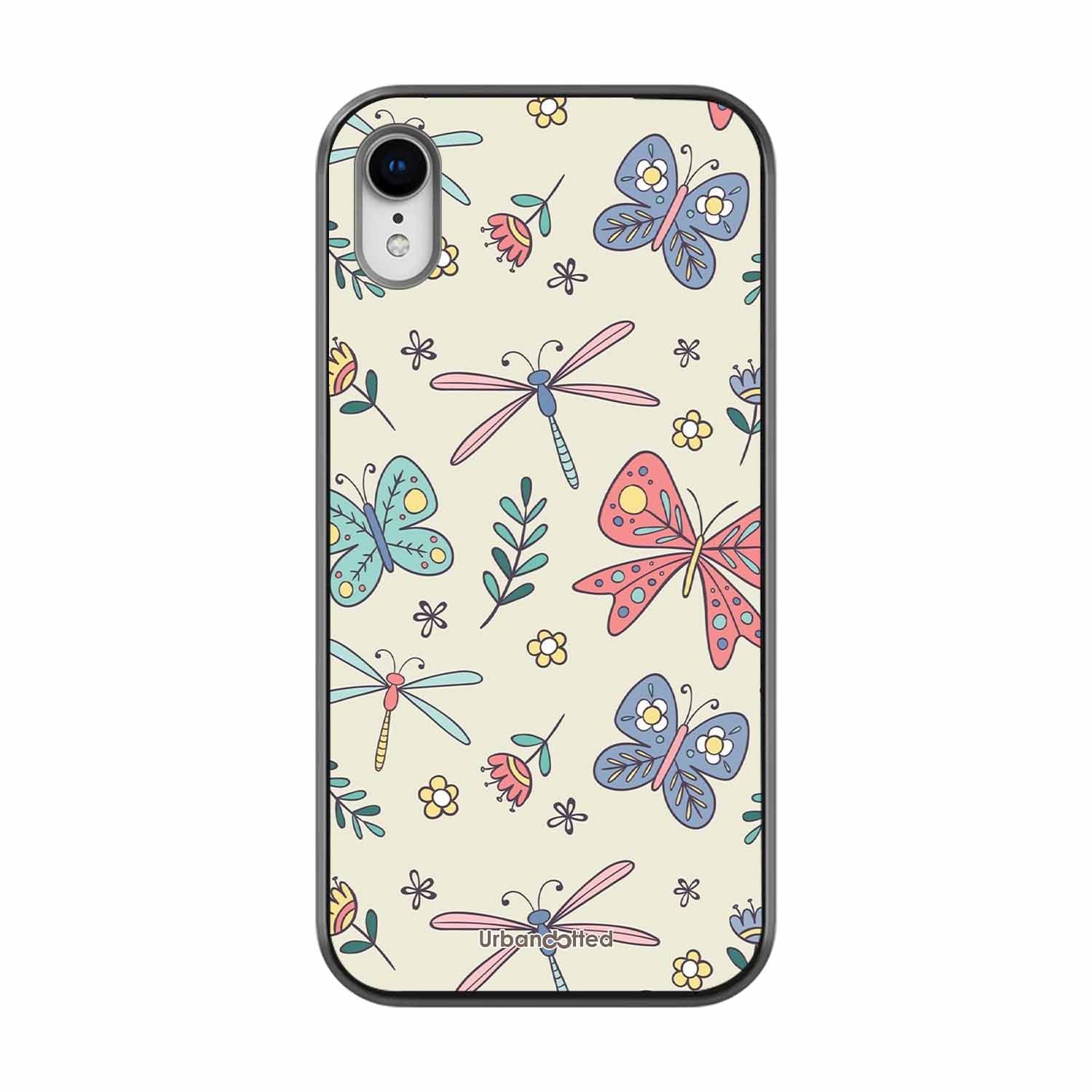 Butterfly and Dragonfly Garden Glass Case For iPhone XR