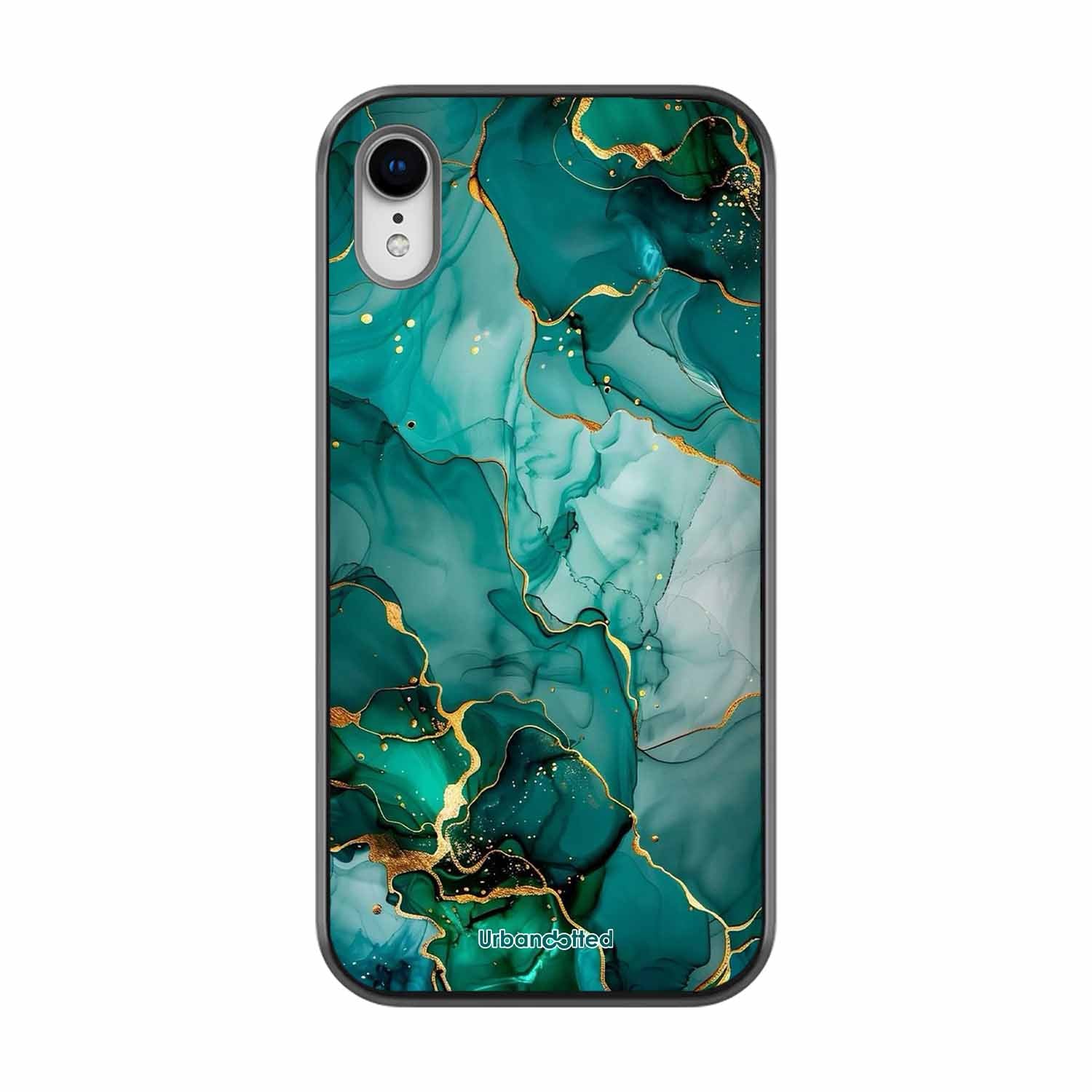 Emerald Green Gold Marble Glass Case For iPhone XR