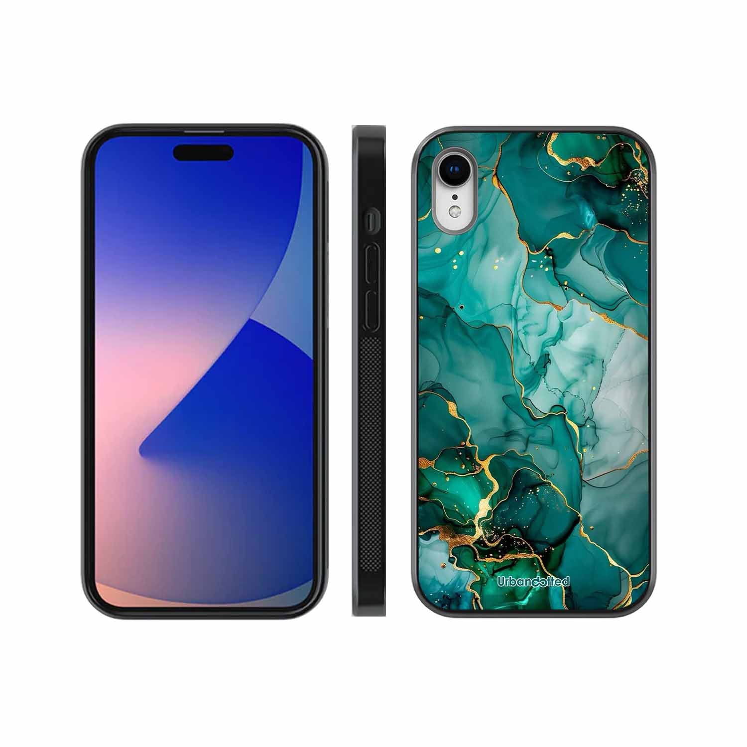 Emerald Green Gold Marble Glass Case For iPhone XR