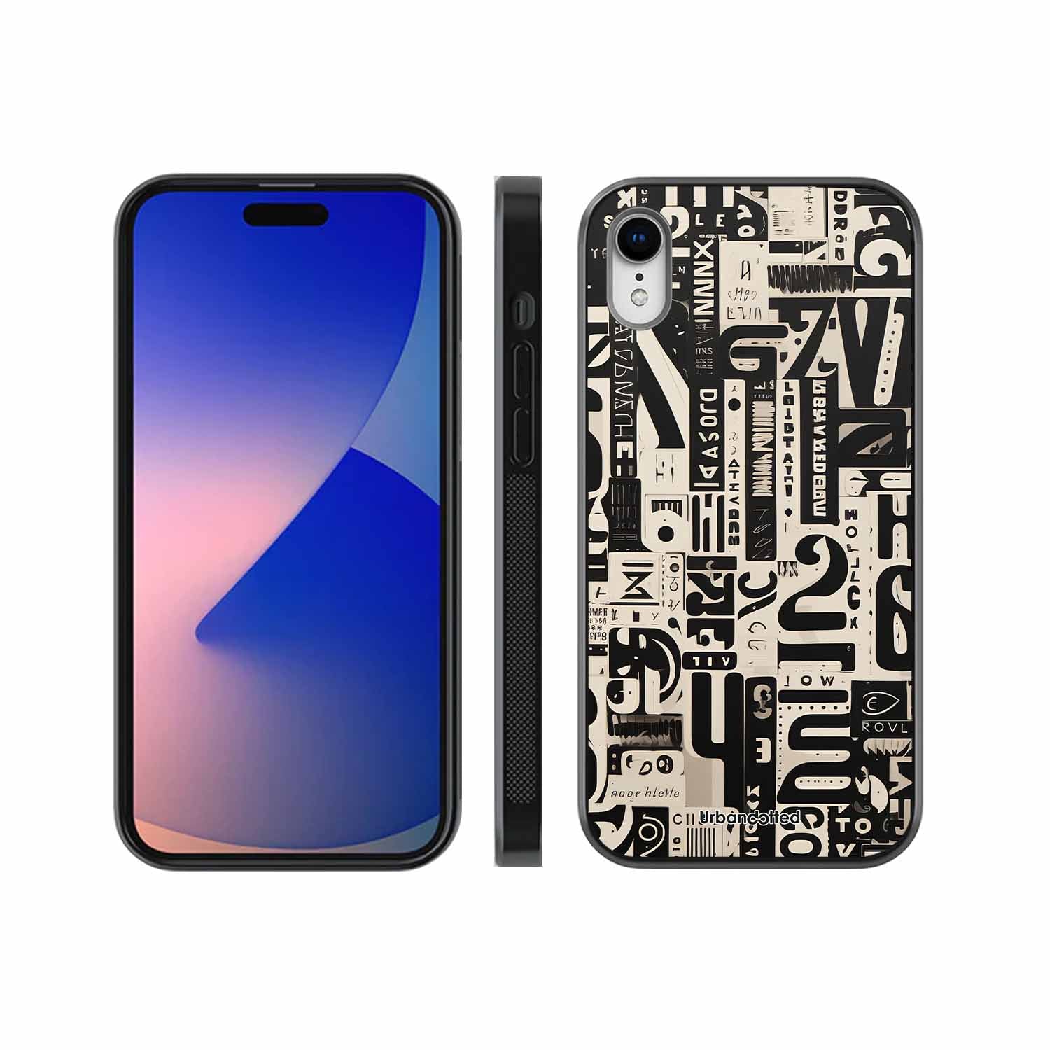 Abstract Typography Collage Glass Case For iPhone XR