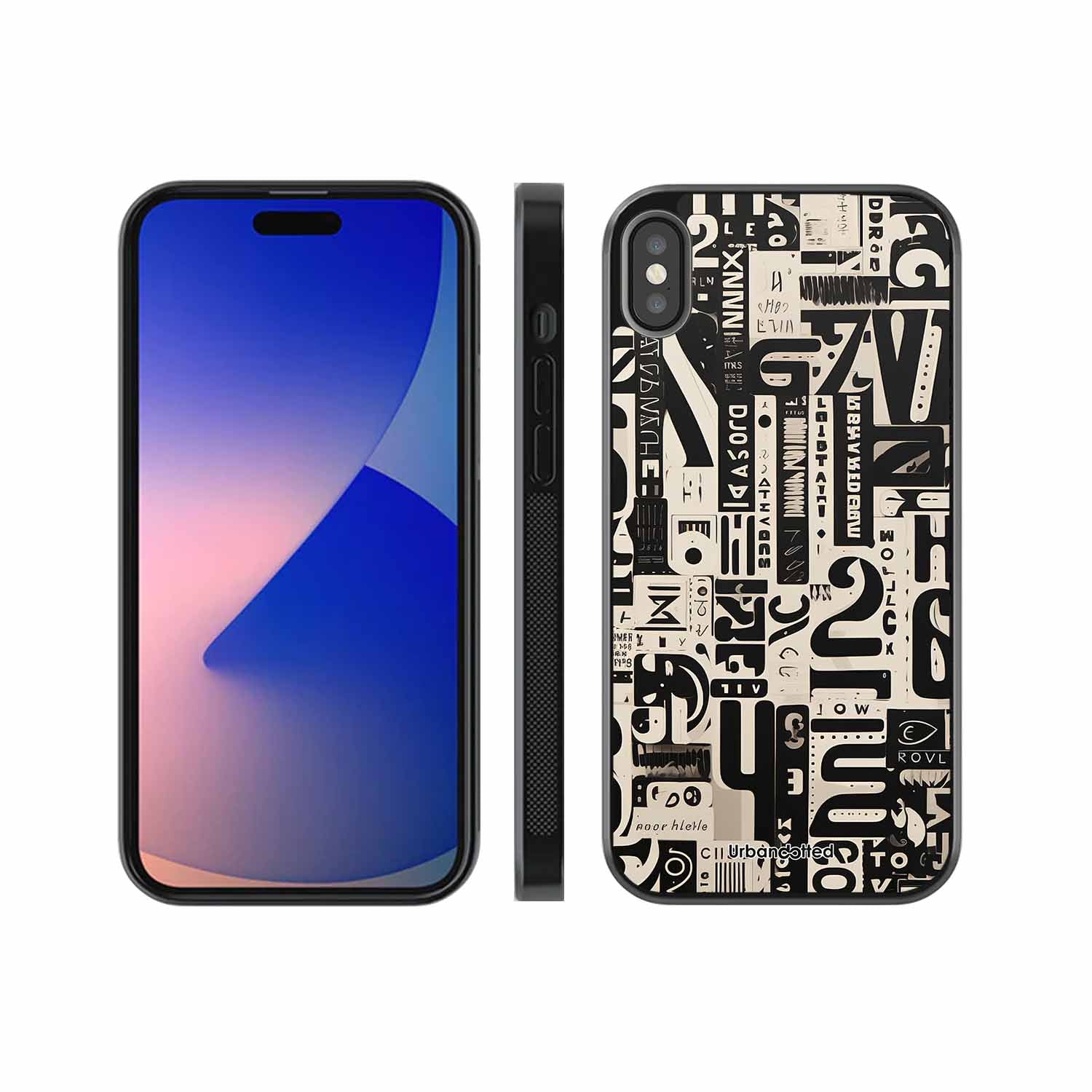 Abstract Typography Collage Glass Case For iPhone XS Max