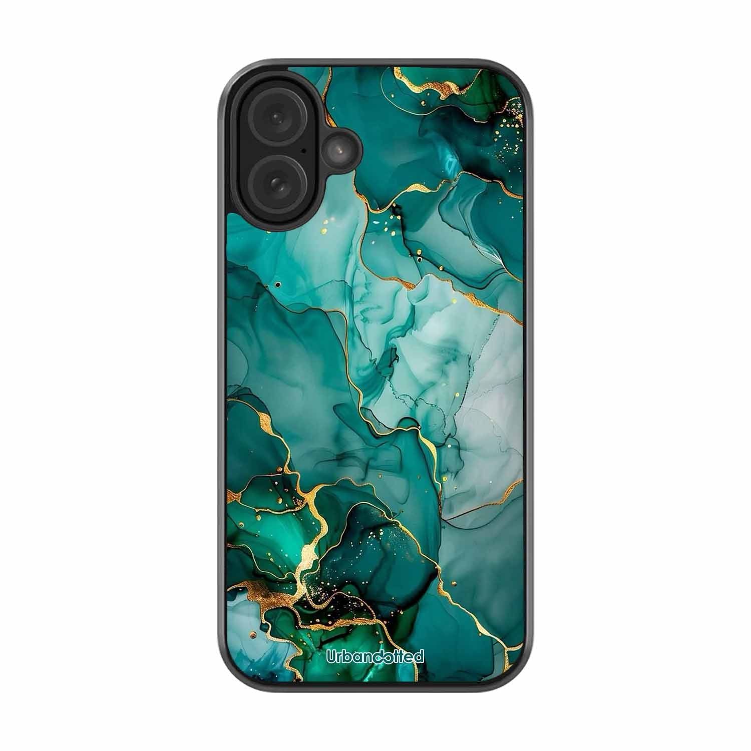 Emerald Green Gold Marble Glass Case For iPhone 16 Plus