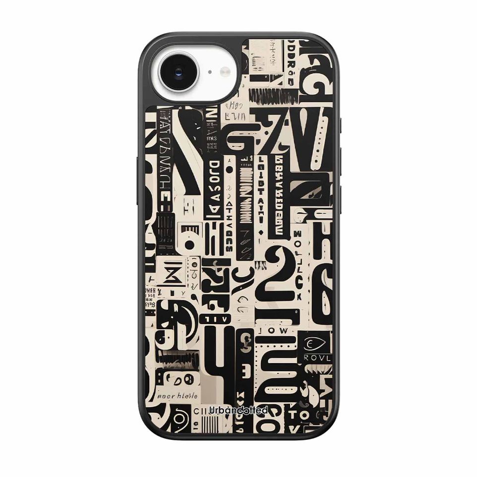 Abstract Typography Collage Glass Case For iPhone 17e