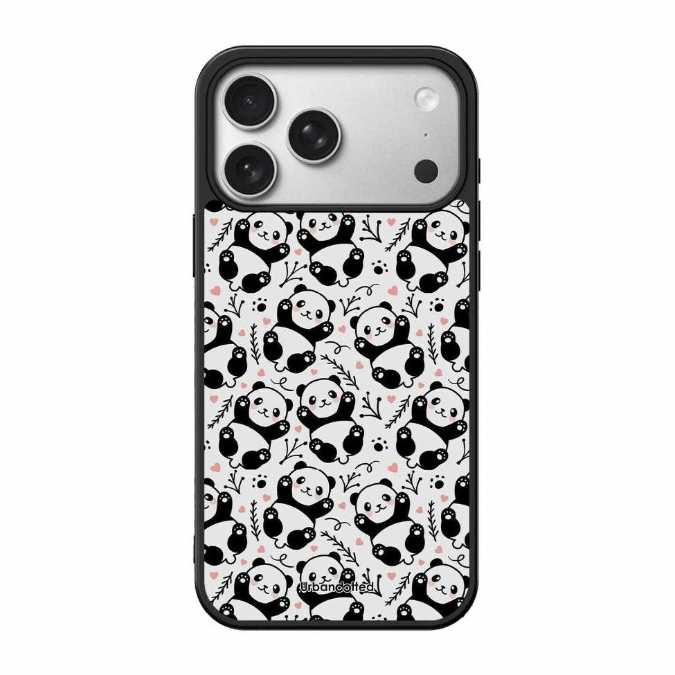 Cute Doodle Panda Glass Case For iPhone 17 Pro