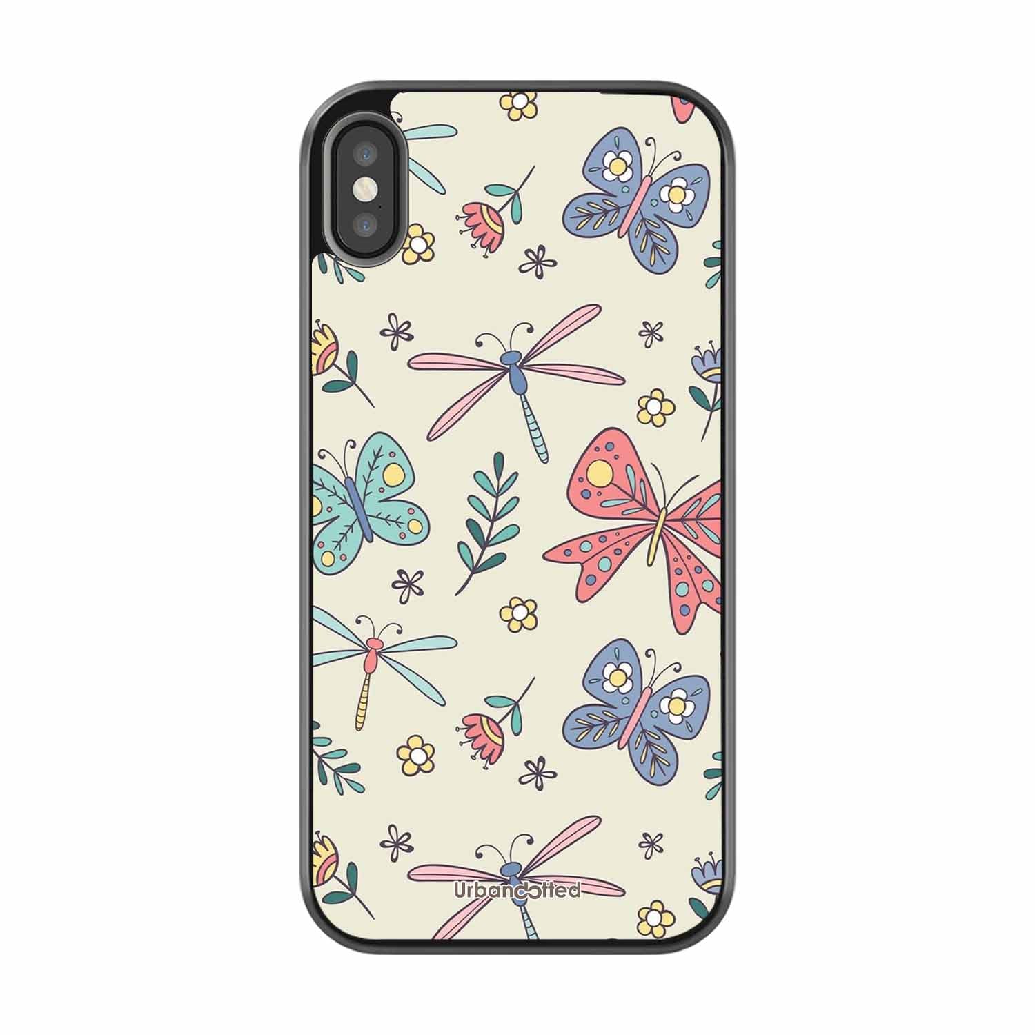 Butterfly and Dragonfly Garden Glass Case For iPhone XS Max