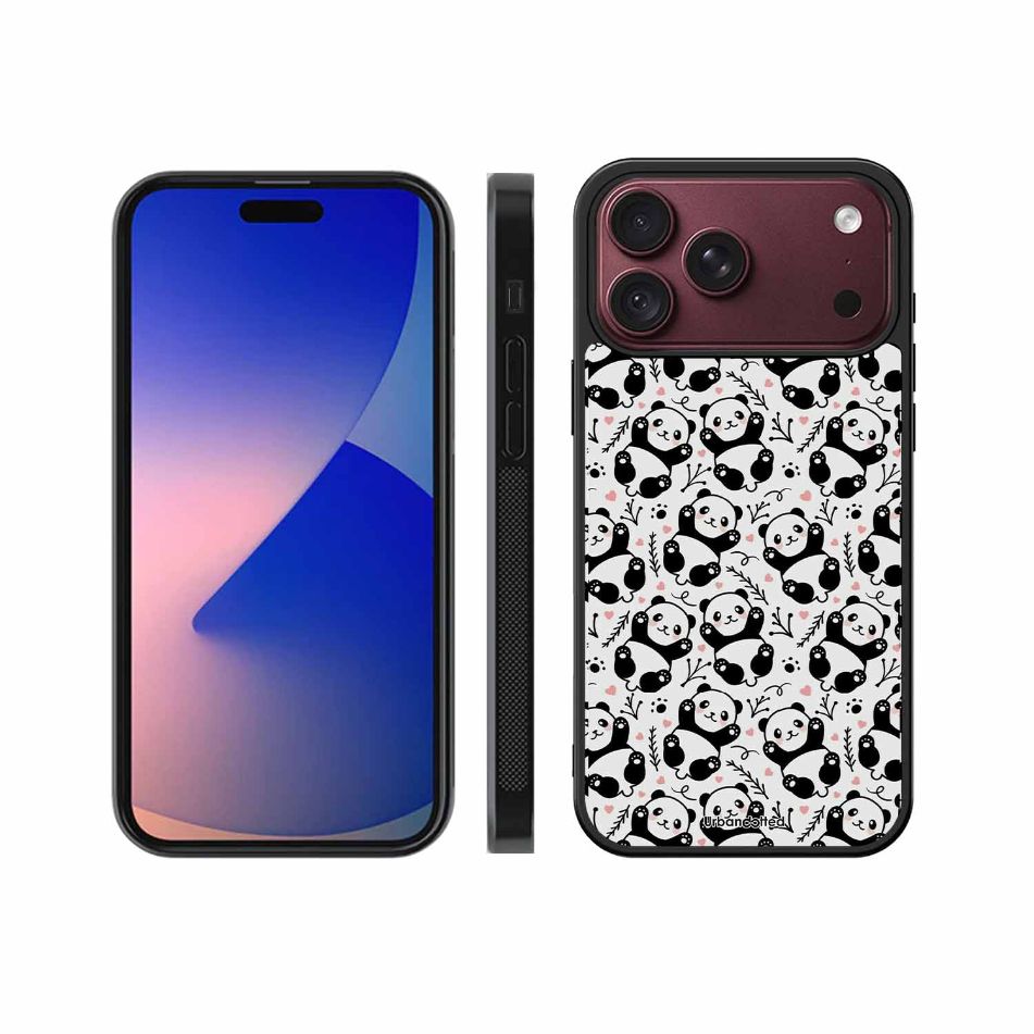 Cute Doodle Panda Glass Case For iPhone 18 Pro