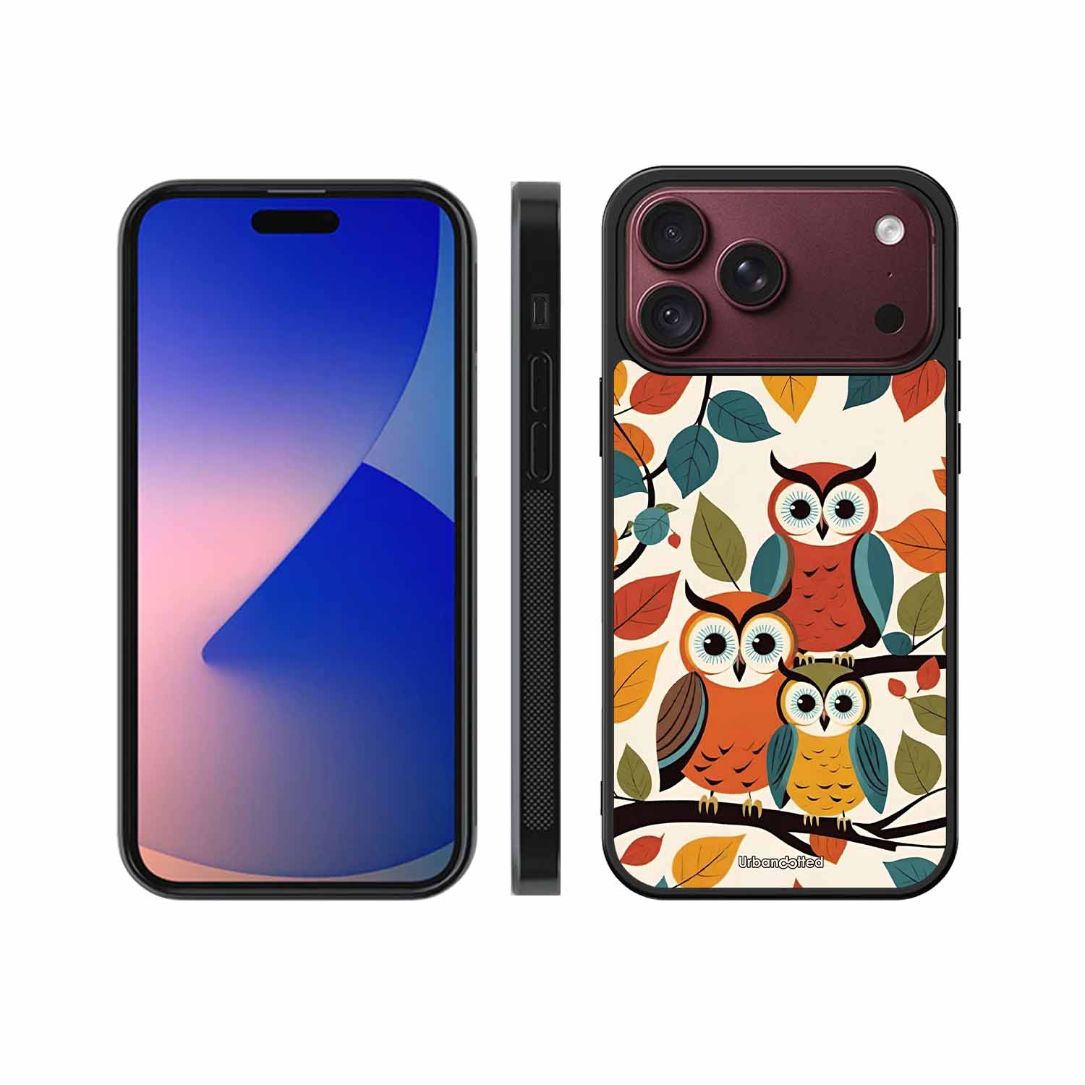Retro Owl Family Glass Case For iPhone 18 Pro