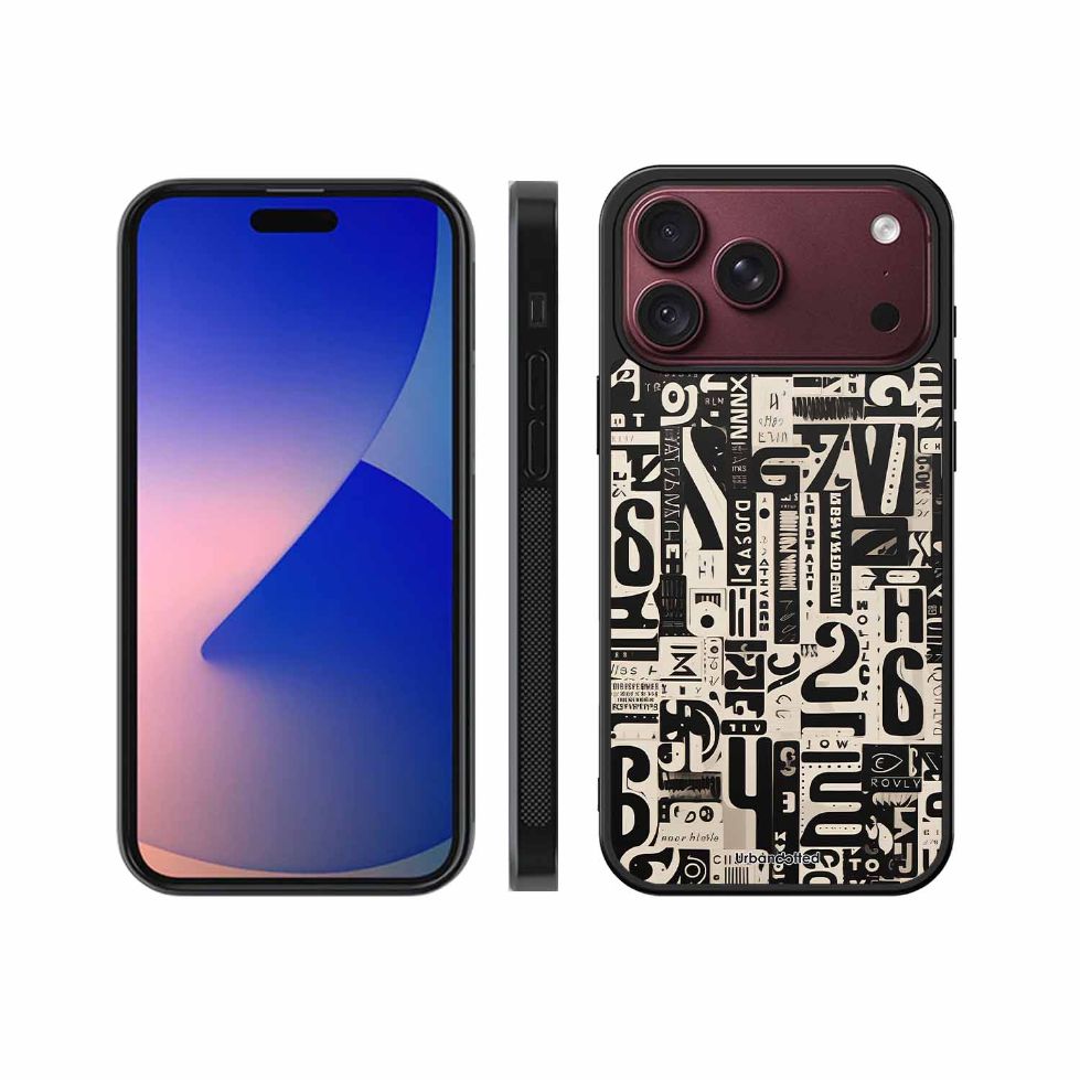 Abstract Typography Collage Glass Case For iPhone 18 Pro
