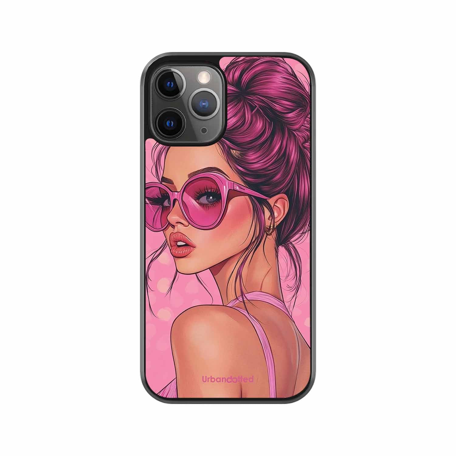 Retro Sunglasses Girl Glass Case For iPhone 11 Pro