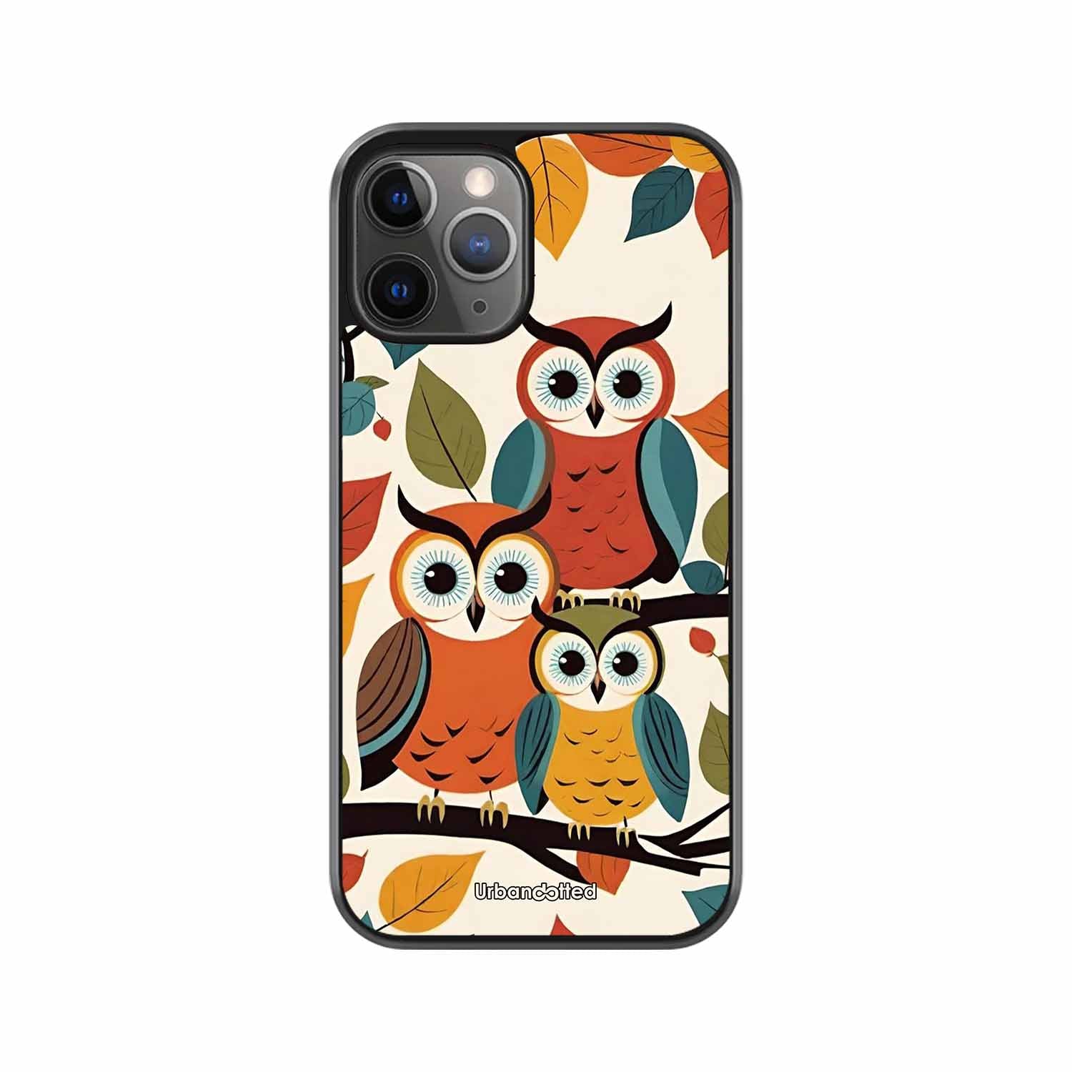 Retro Owl Family Glass Case For iPhone 11 Pro Max