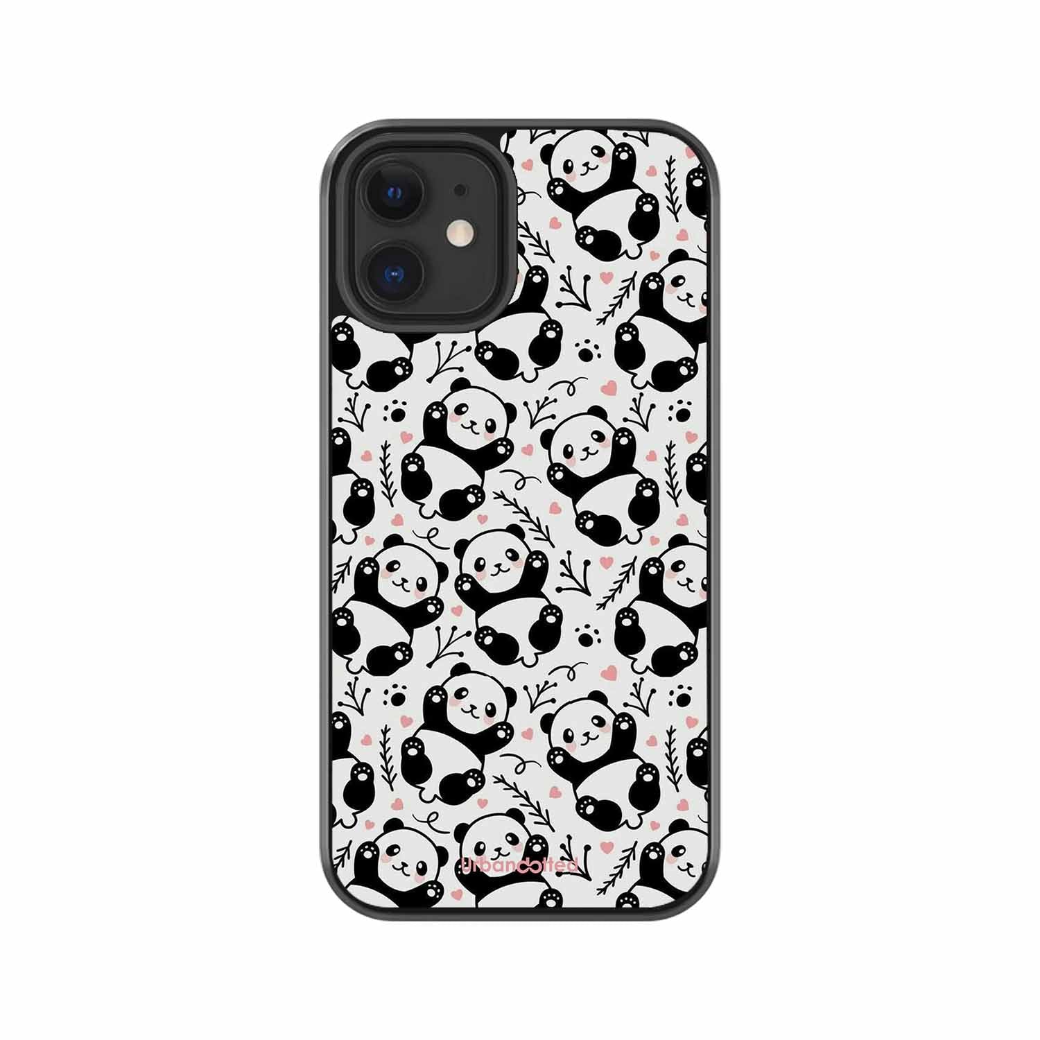 Cute Doodle Panda Glass Case For iPhone 12 Mini