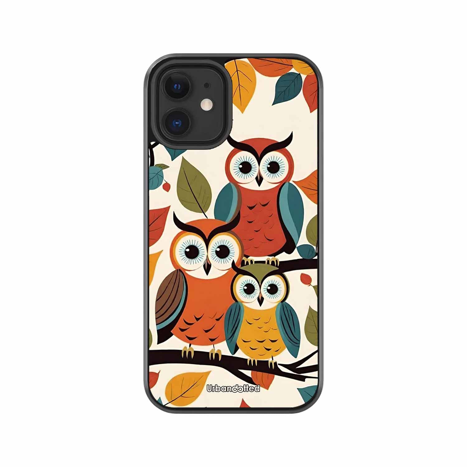 Retro Owl Family Glass Case For iPhone 12 Mini