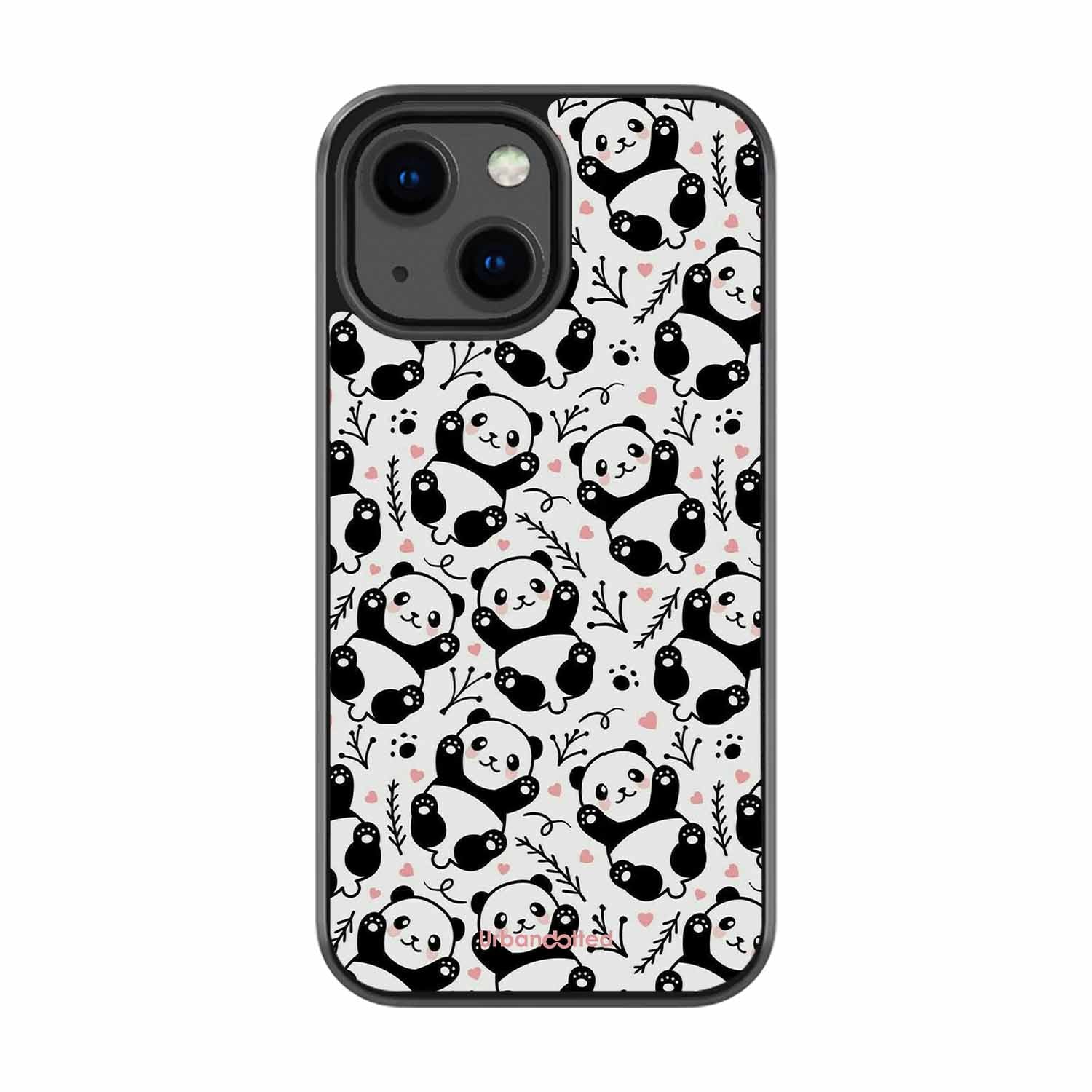 Cute Doodle Panda Glass Case For iPhone 13 Mini