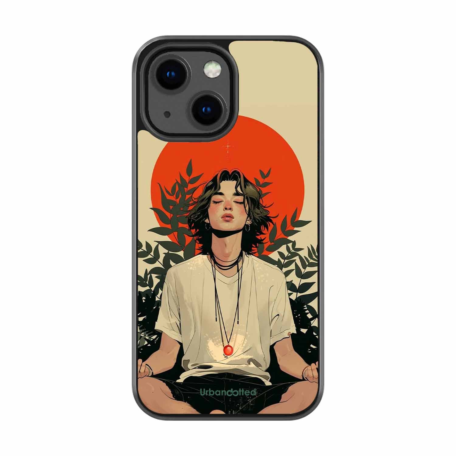 Meditating Figure Glass Case For iPhone 13 Mini