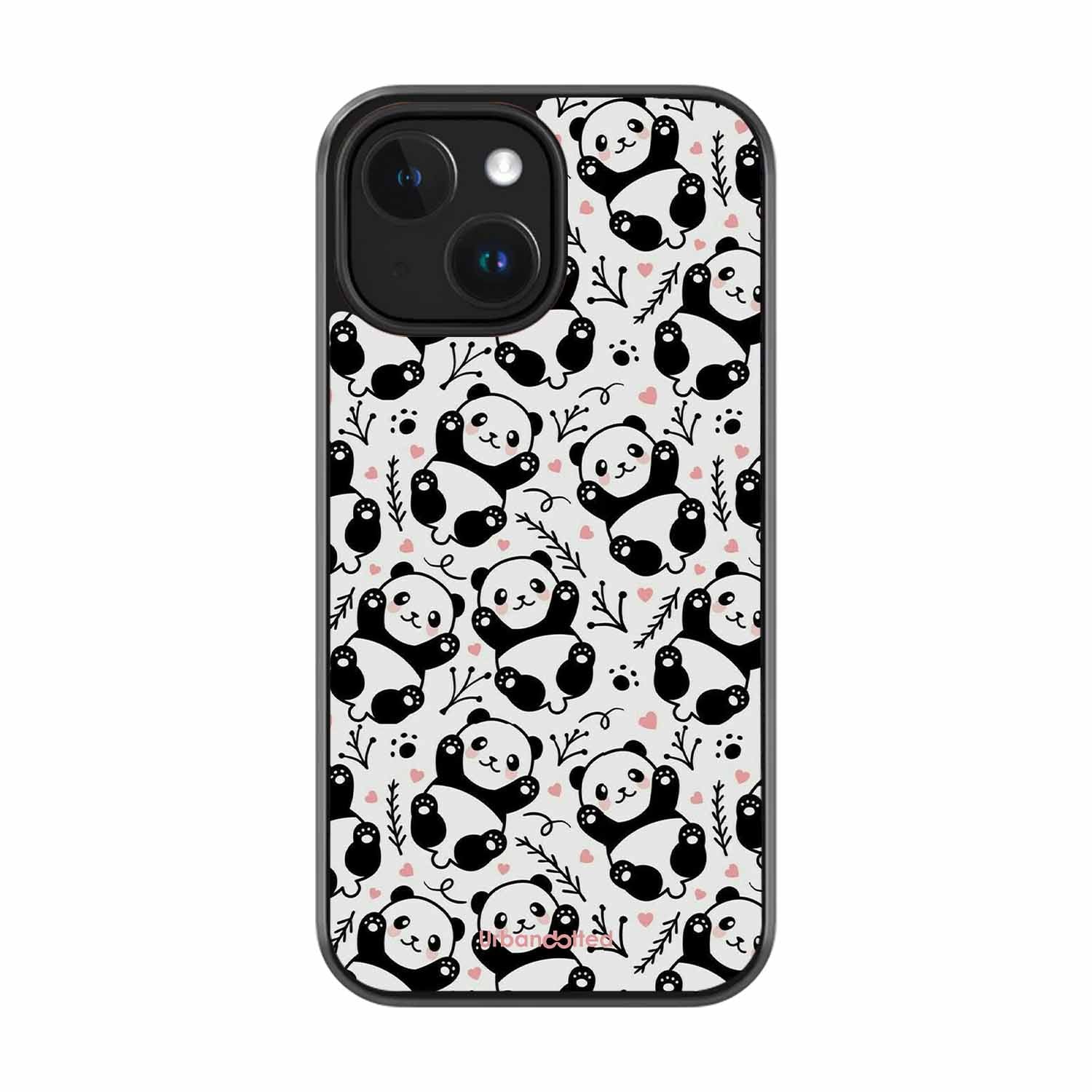 Cute Doodle Panda Glass Case For iPhone 14 Plus