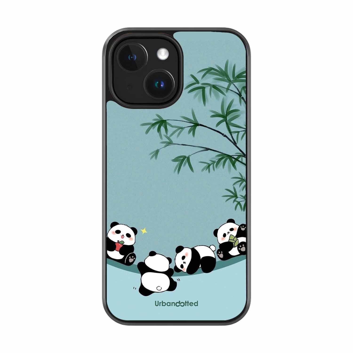 Cute Resting Pandas Glass Case For iPhone 14 Plus