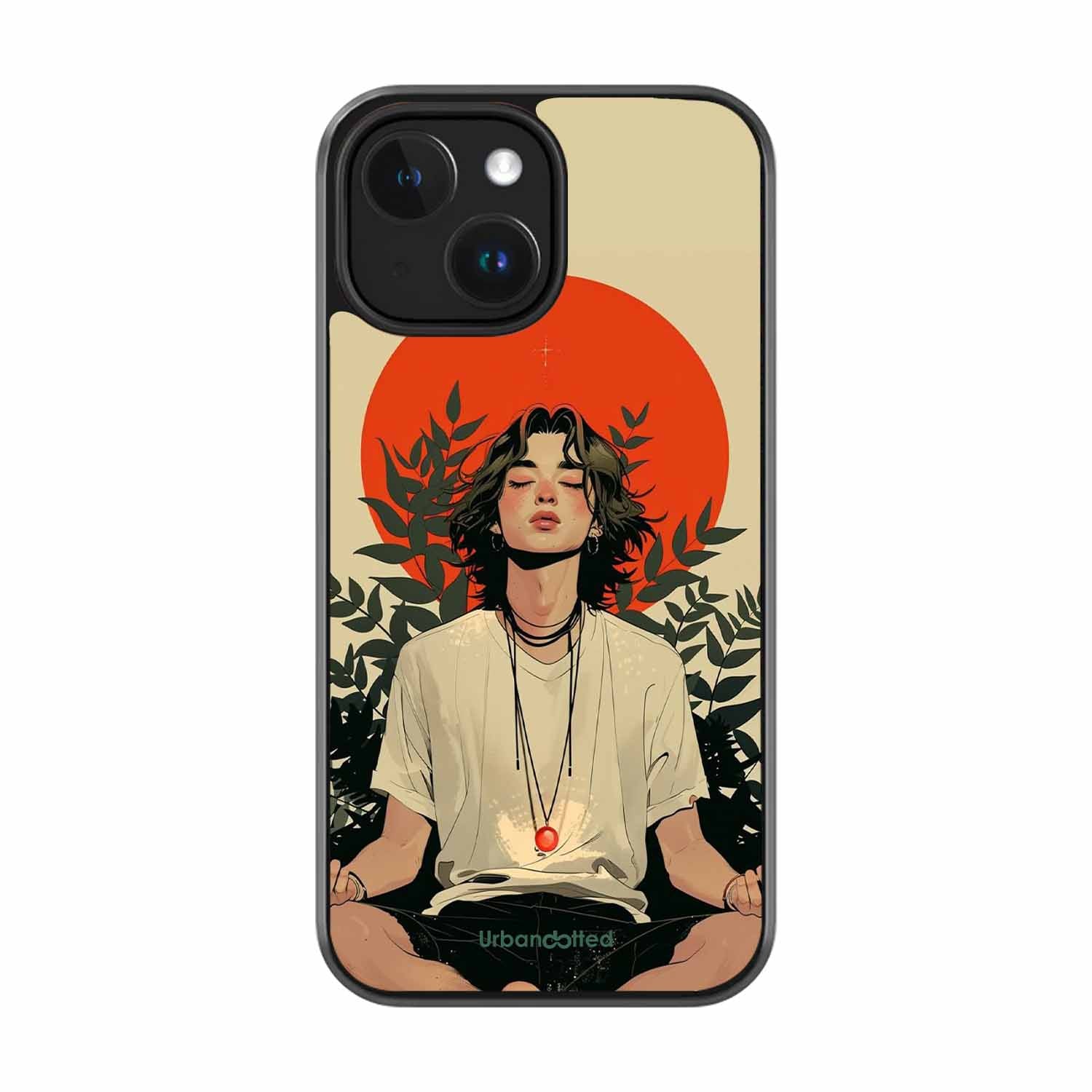 Meditating Figure Glass Case For iPhone 14 Plus