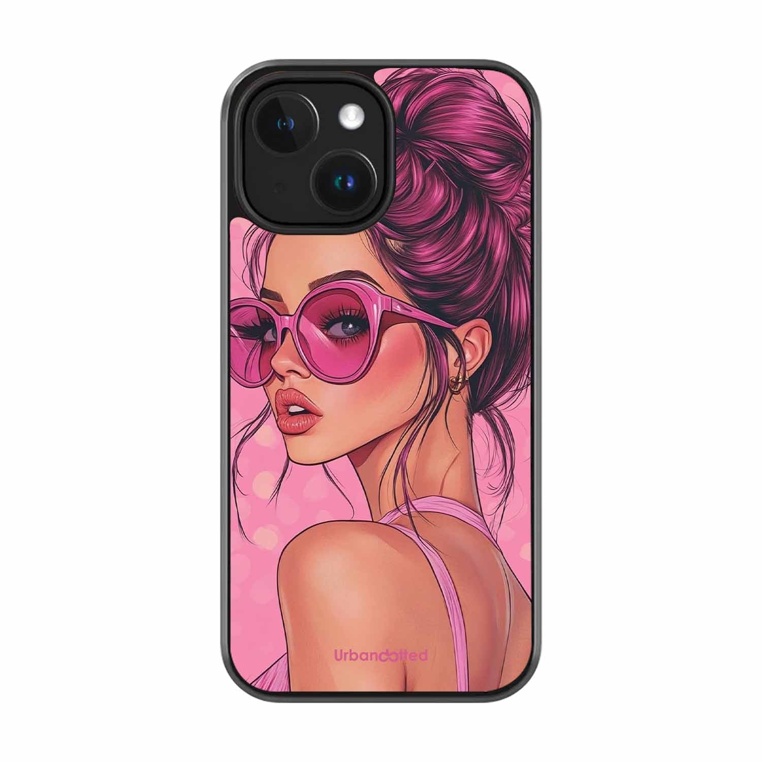 Retro Sunglasses Girl Glass Case For iPhone 14 Plus