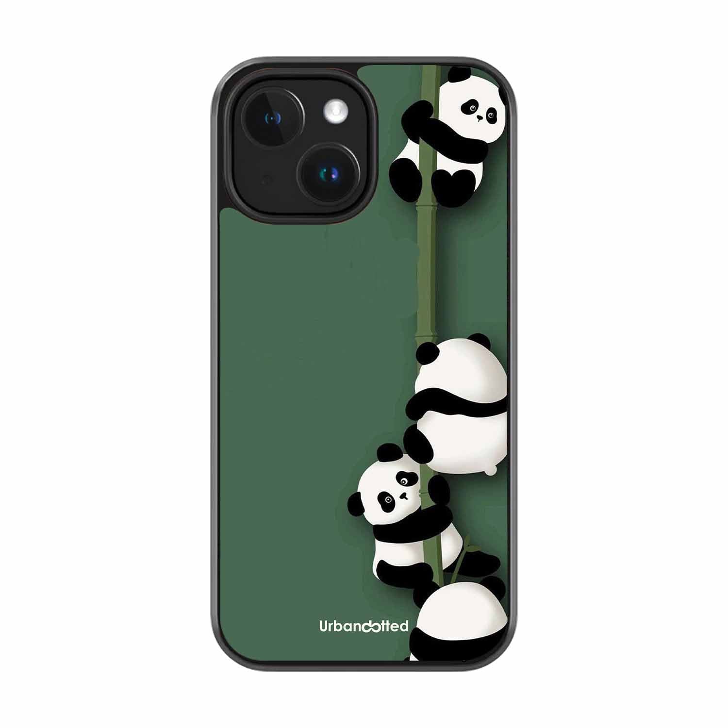 Climbing Pandas Glass Case For iPhone 14 Plus