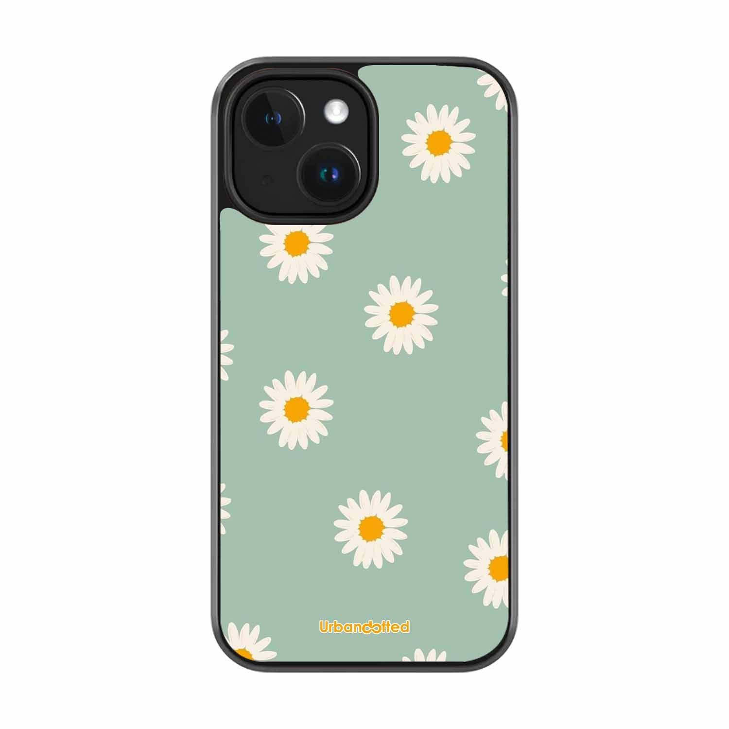 Scattered White Daisies Glass Case For iPhone 15