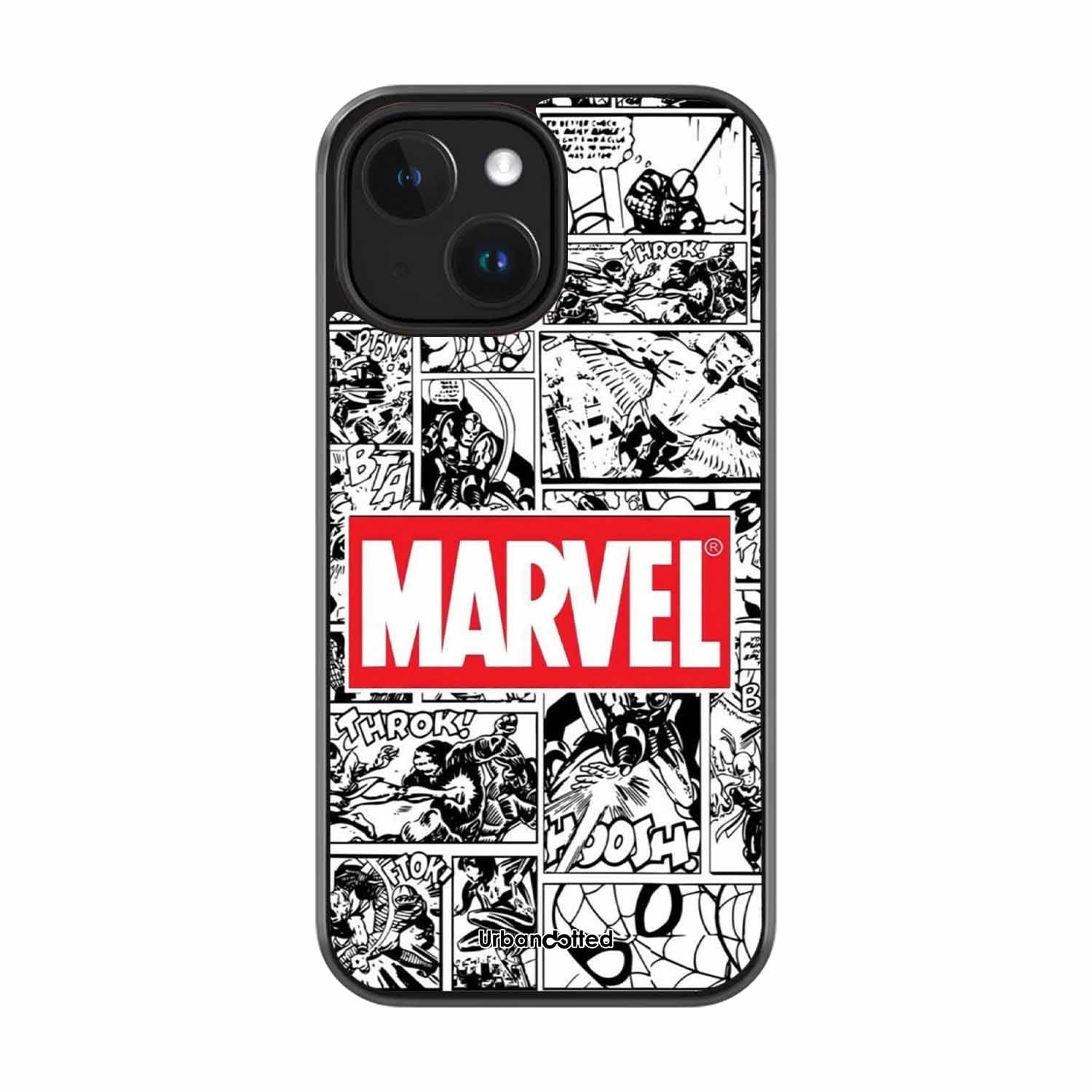 Black and White Comic Book Glass Case For iPhone 15