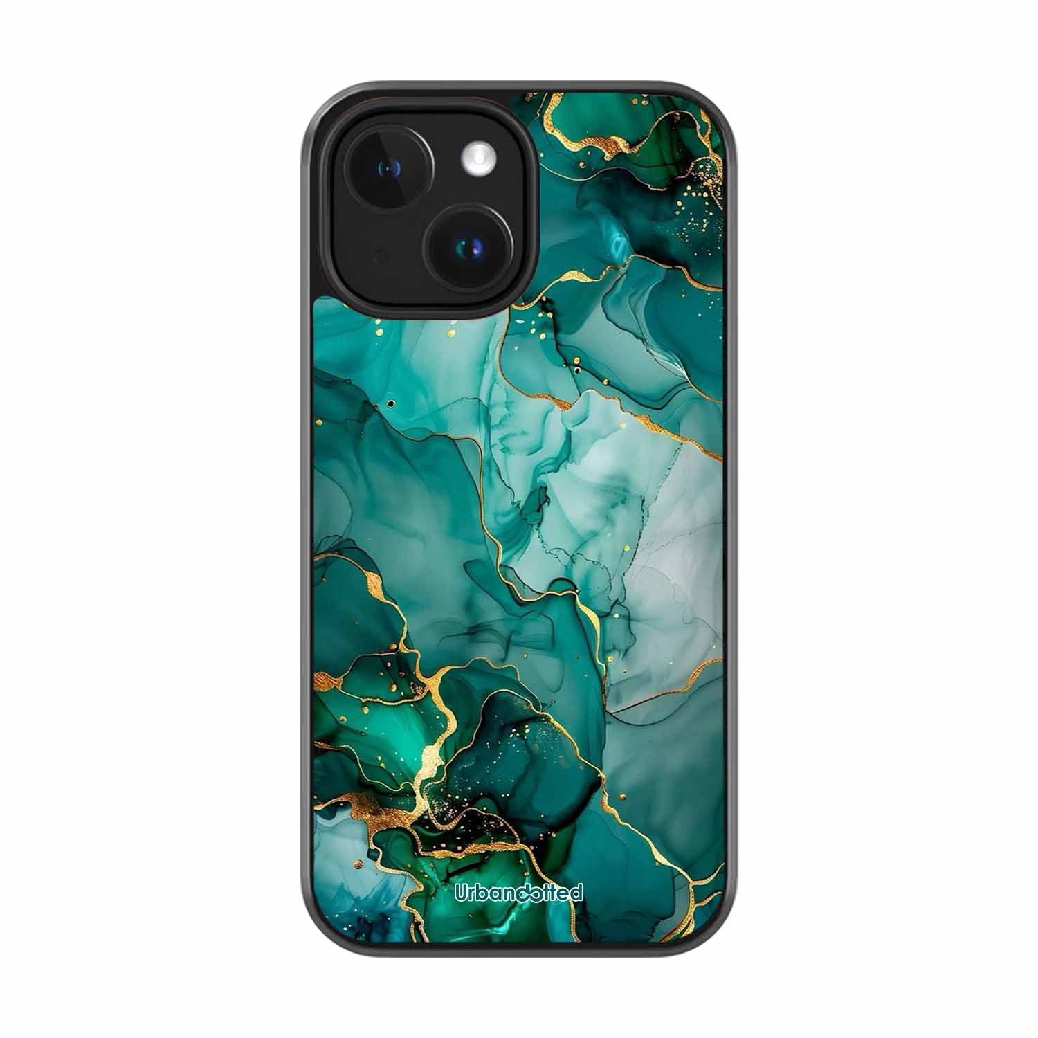 Emerald Green Gold Marble Glass Case For iPhone 15