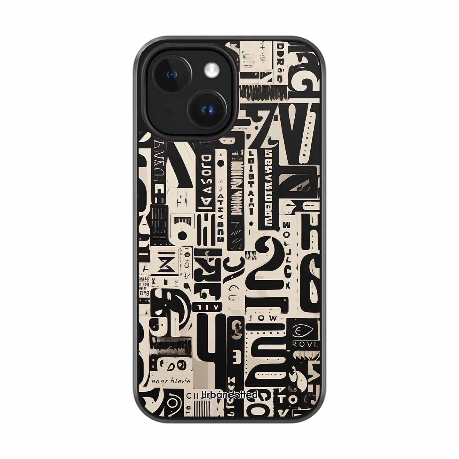 Abstract Typography Collage Glass Case For iPhone 15