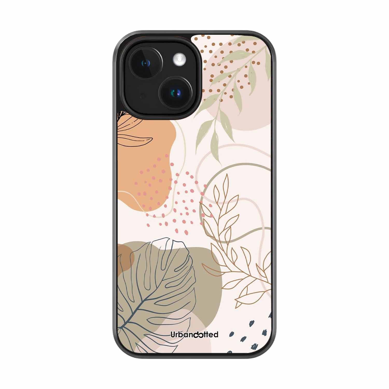 Minimalist Leaf Pattern Glass Case For iPhone 15 Plus