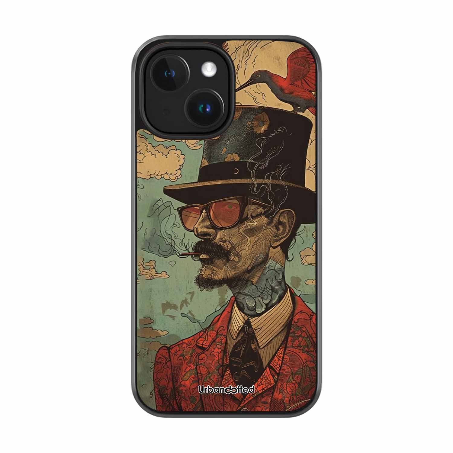 Steampunk Gentleman Smoker Glass Case For iPhone 15 Plus