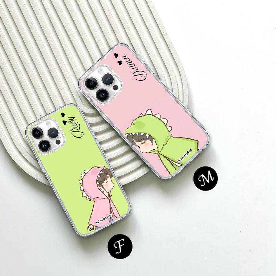 Hooded Dinosaur Couple Crystal Clear Couple Case