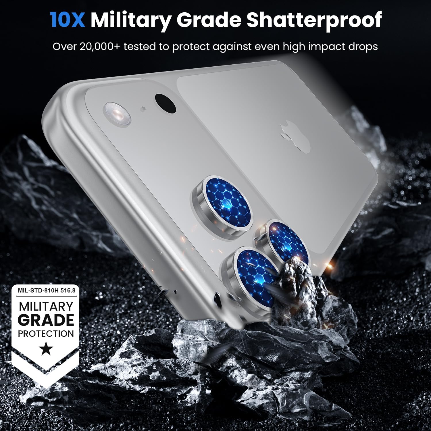 Ultra Strong Tempered Glass Camera Lens Protector Rings - Silver