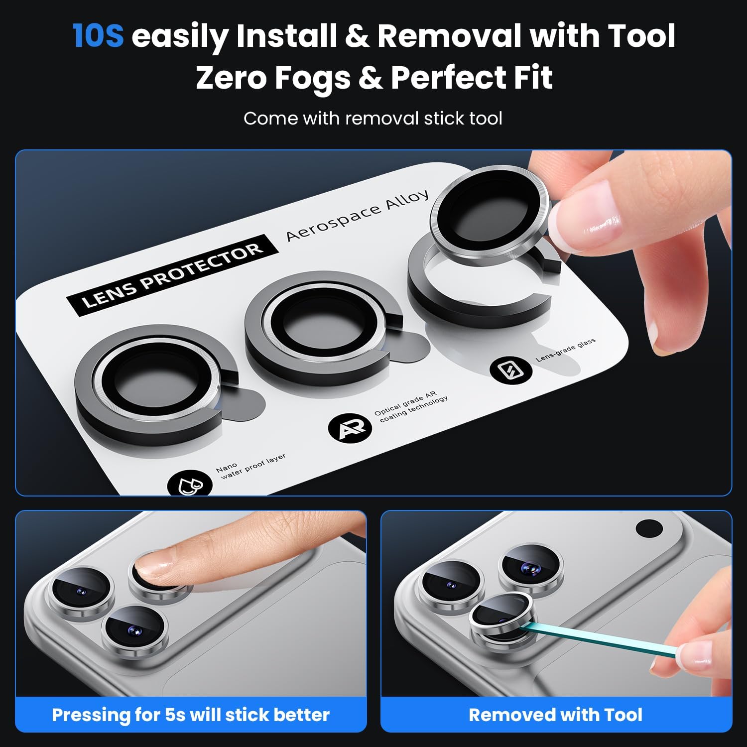 Ultra Strong Tempered Glass Camera Lens Protector Rings - Silver