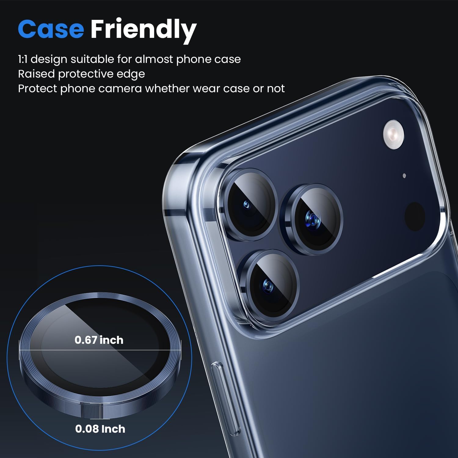Ultra Strong Tempered Glass Camera Lens Protector Rings - Blue