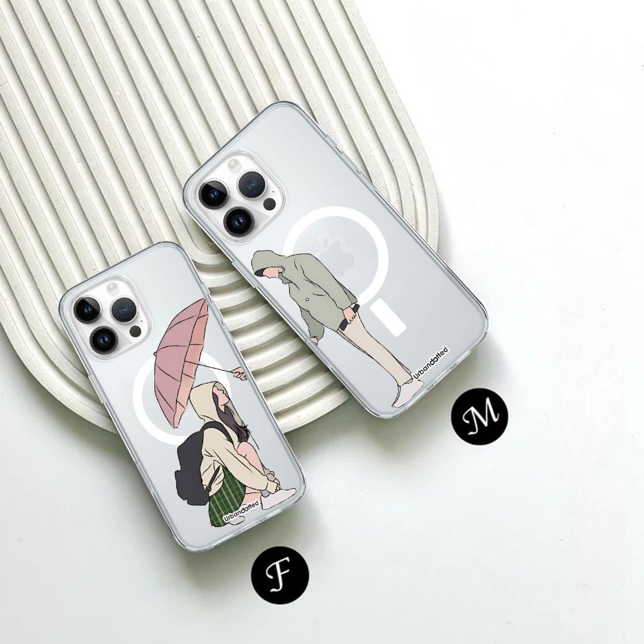Rainy Day & Chill Crystal Clear Couple Case