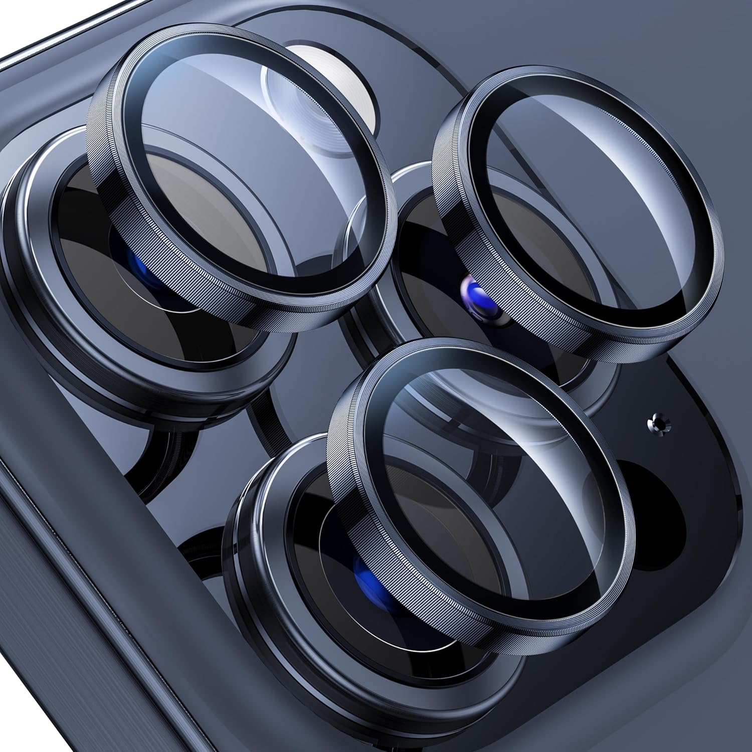 Ultra Strong Tempered Glass Camera Lens Protector Rings - Blue